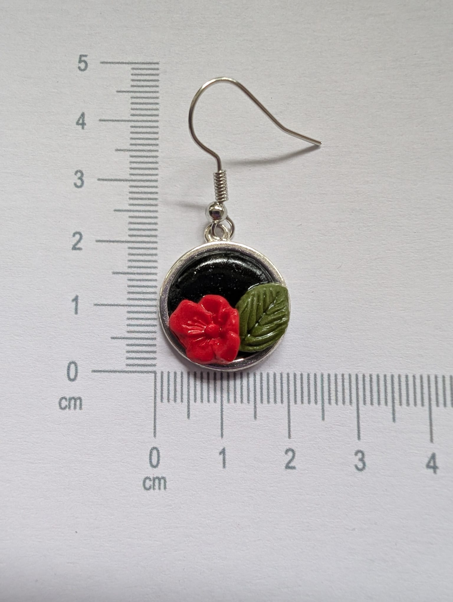 Handcrafted Round Polymer Clay Red Rose Floral Earrings