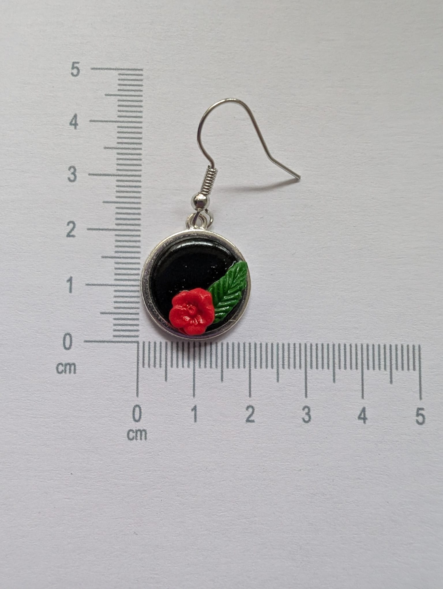 Handcrafted Round Polymer Clay Red Rose Floral Earrings