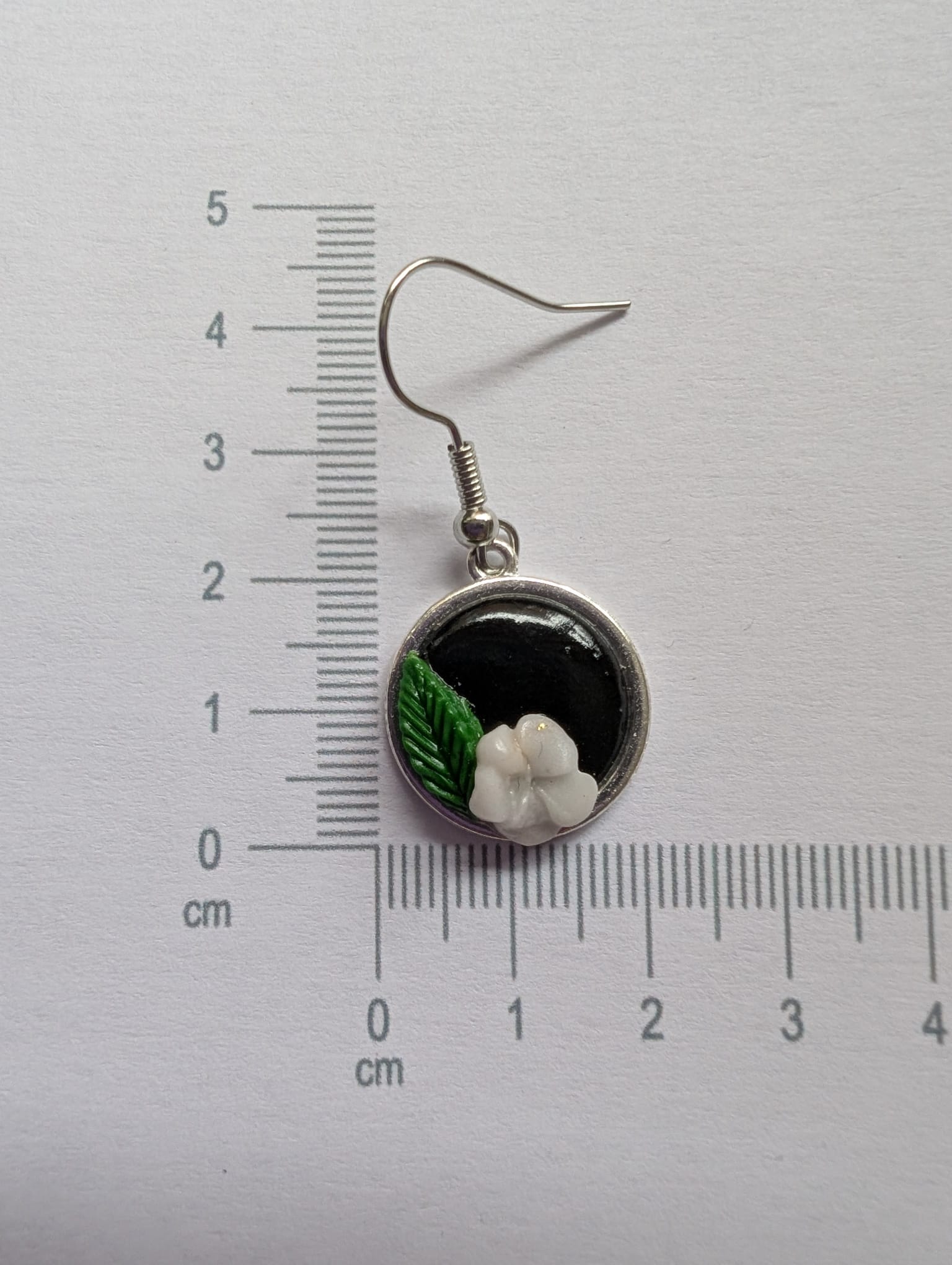 Handcrafted Round Polymer Clay White Floral Earrings