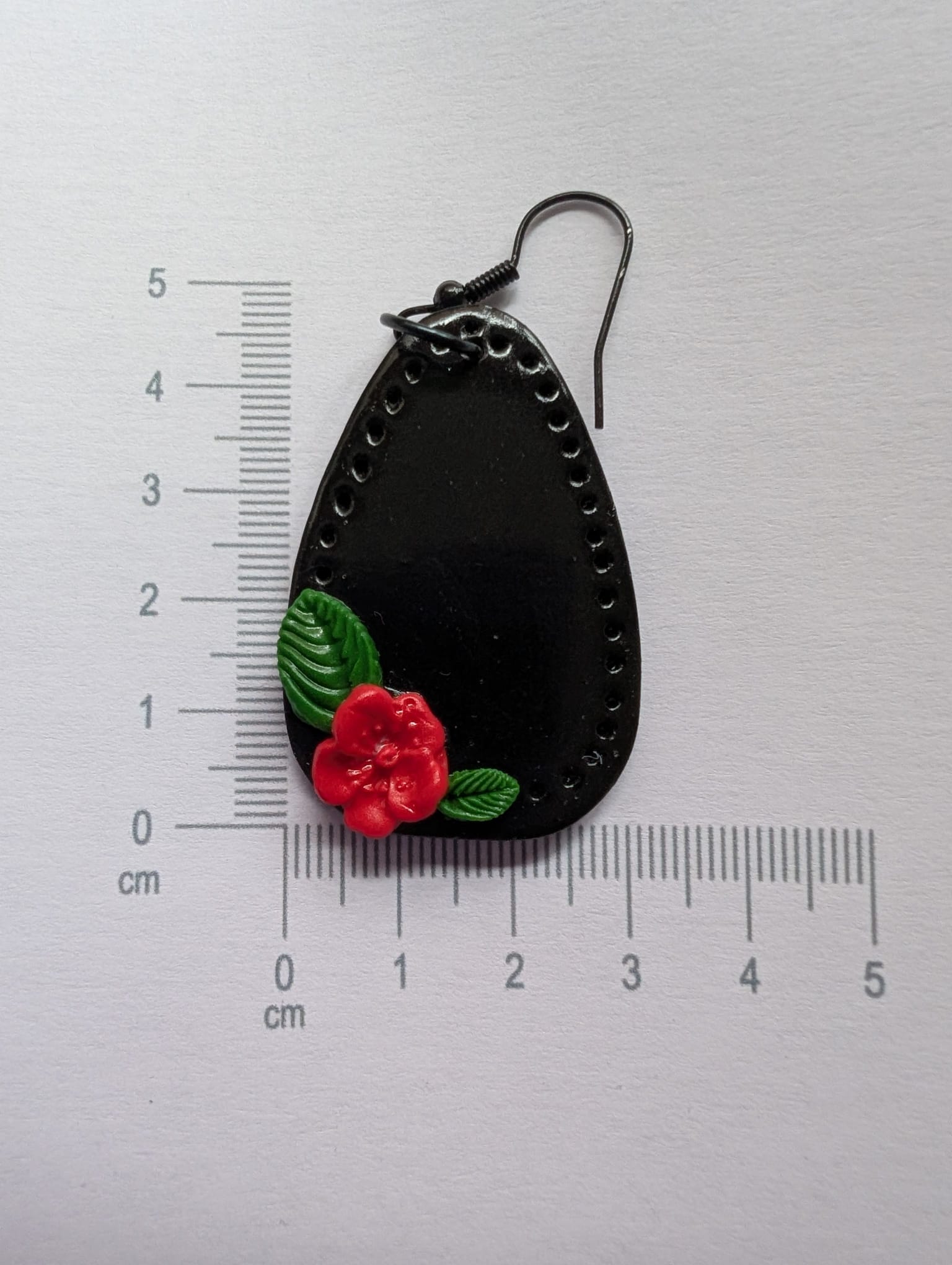 Handcrafted Red Rose Black Earrings French Hook