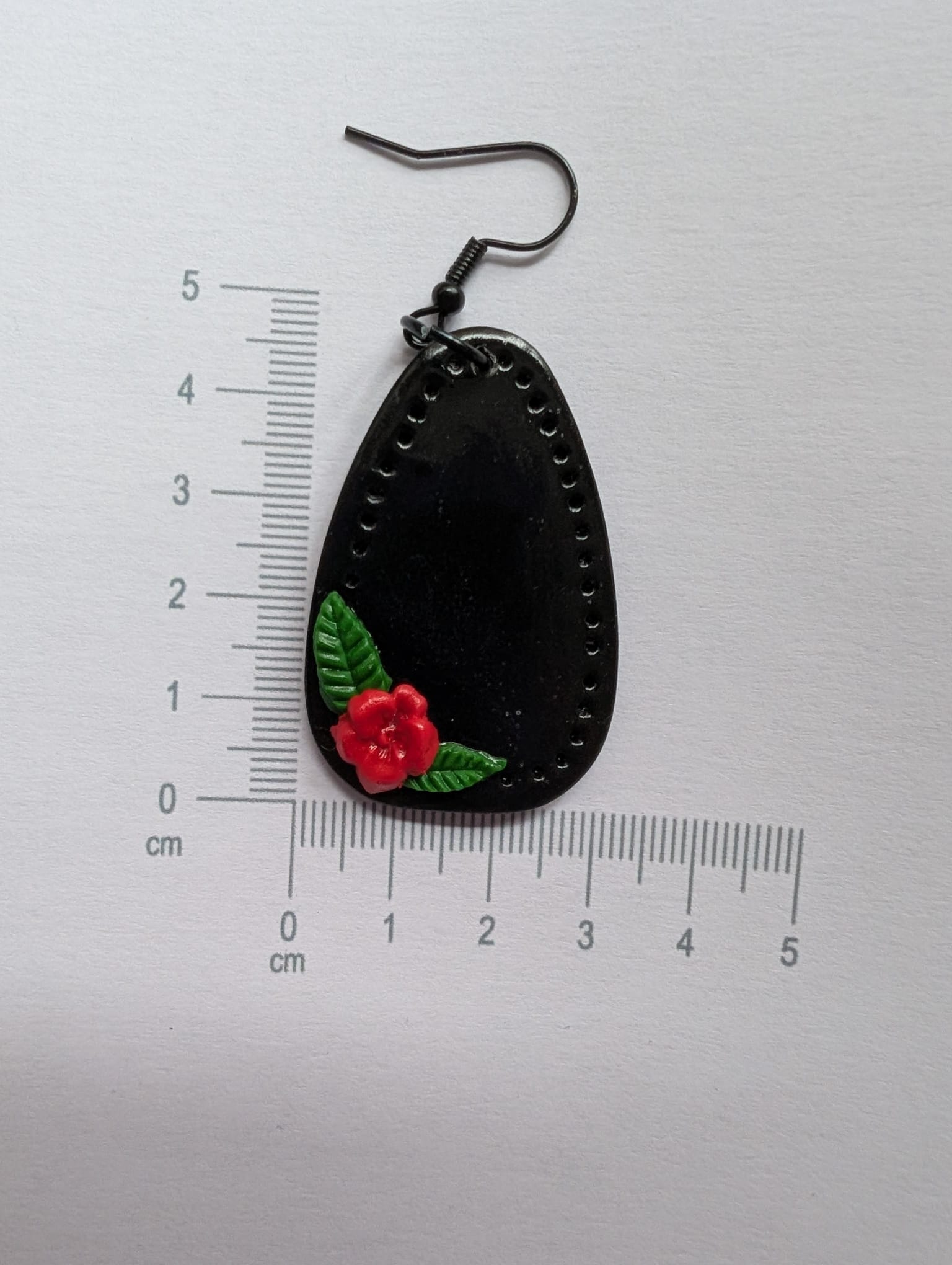 Handcrafted Red Rose Black Earrings French Hook