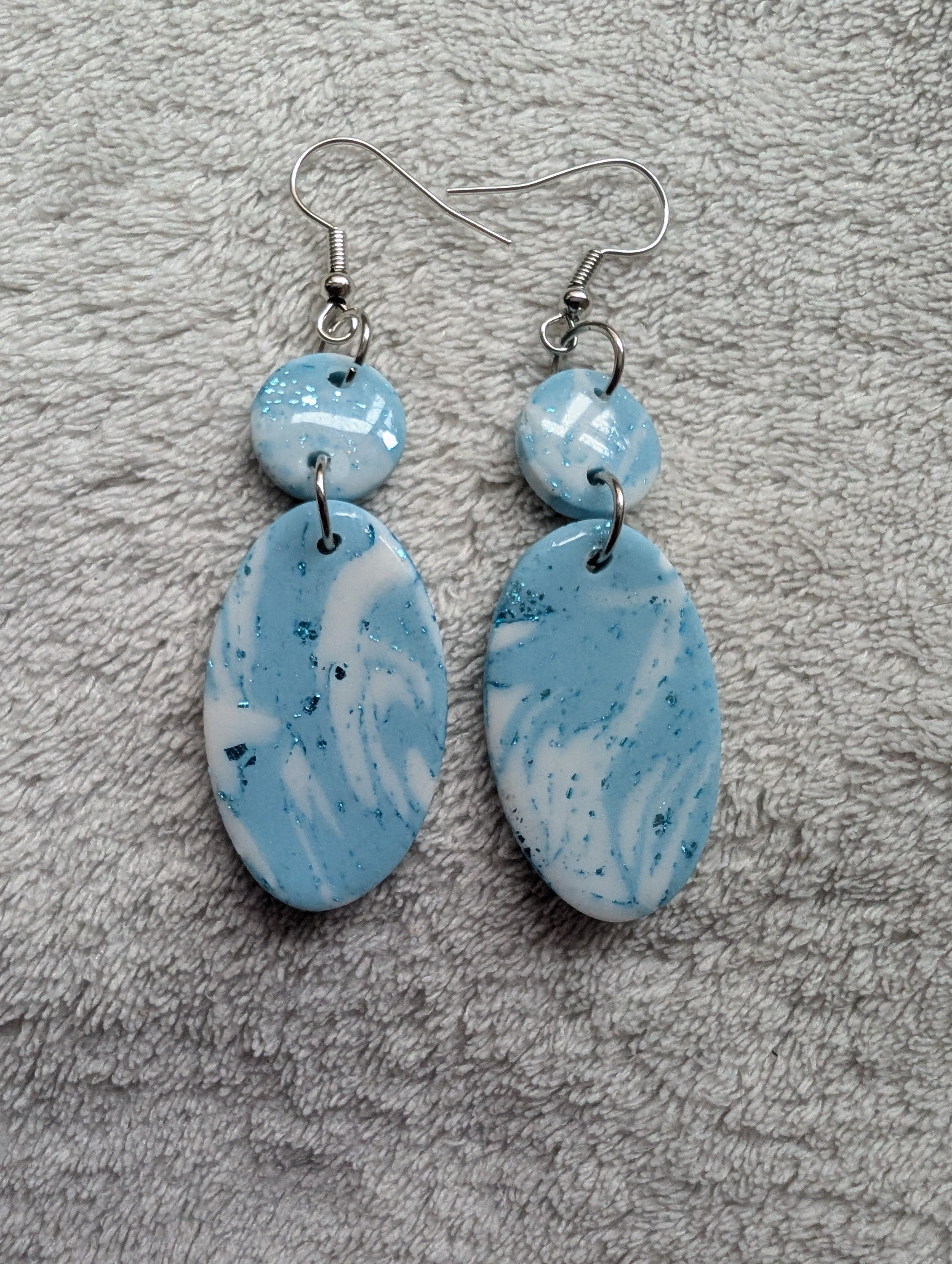 Ocean Swirl Sparkly Earrings - Polymer Clay with Epoxy Resin Glaze