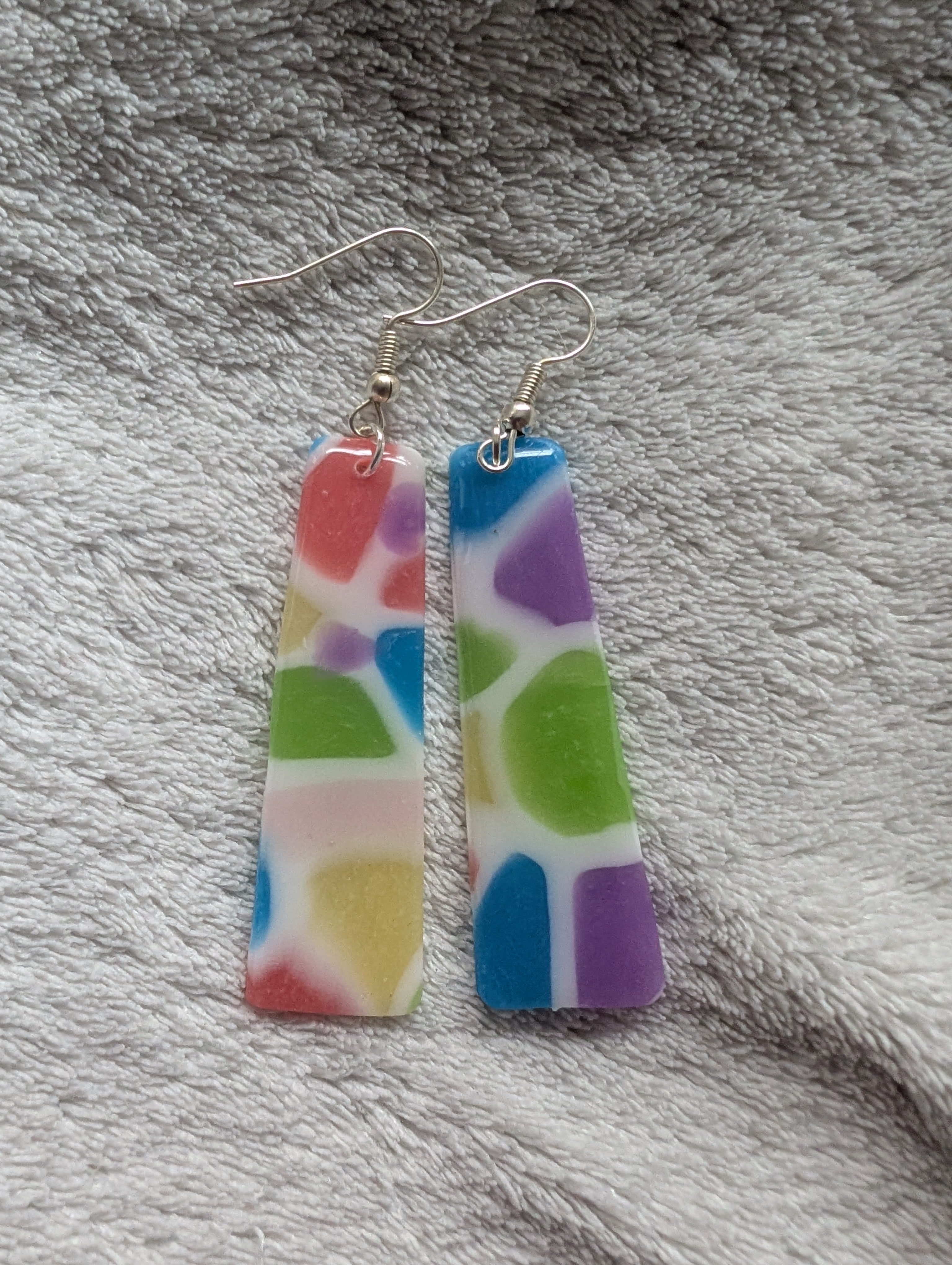Handmade Translucent Polymer Clay Rainbow Earrings - Stained Glass Effect