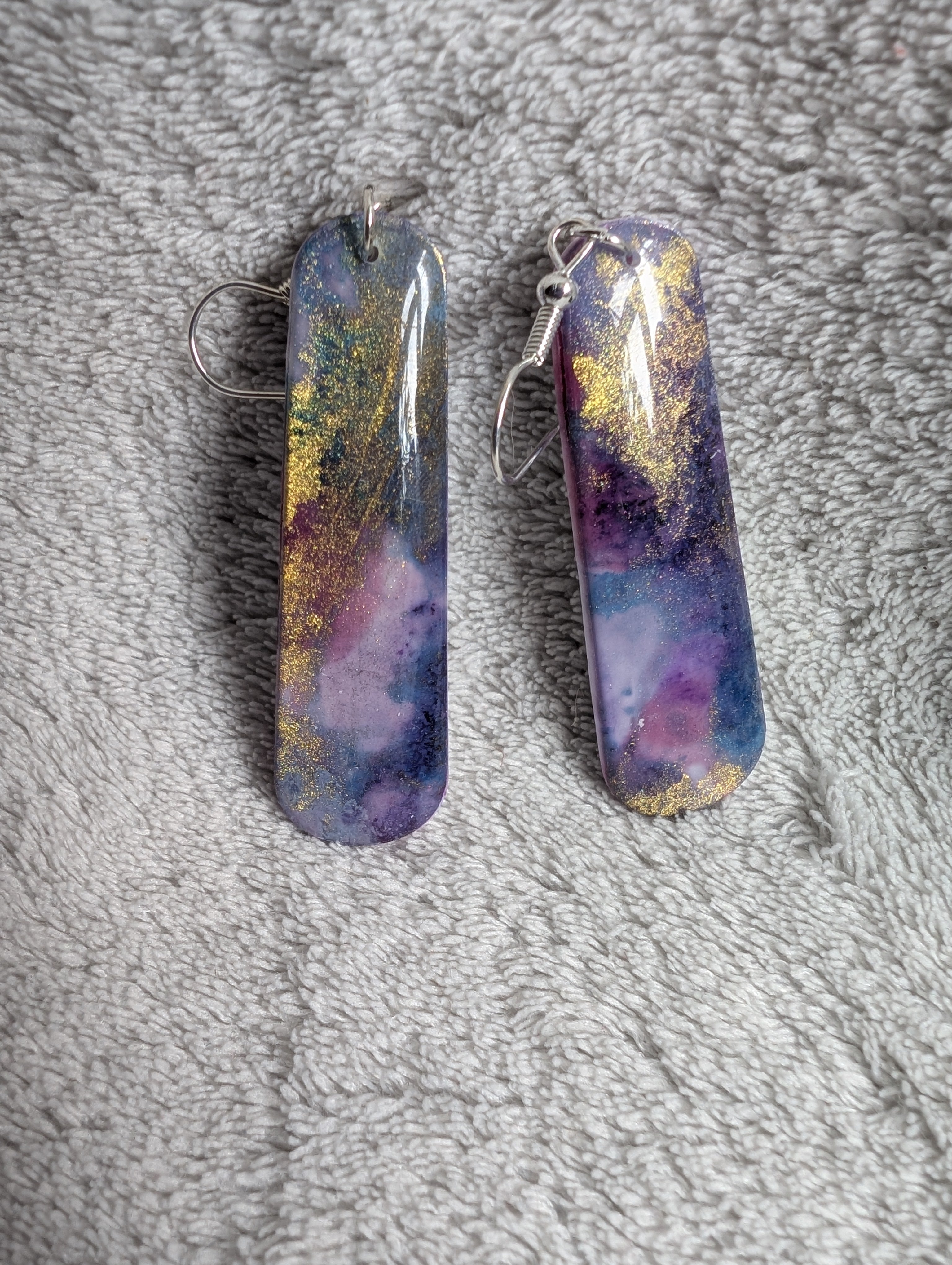 Space and Time Galaxy Earrings - Polymer Clay & Alcohol Ink