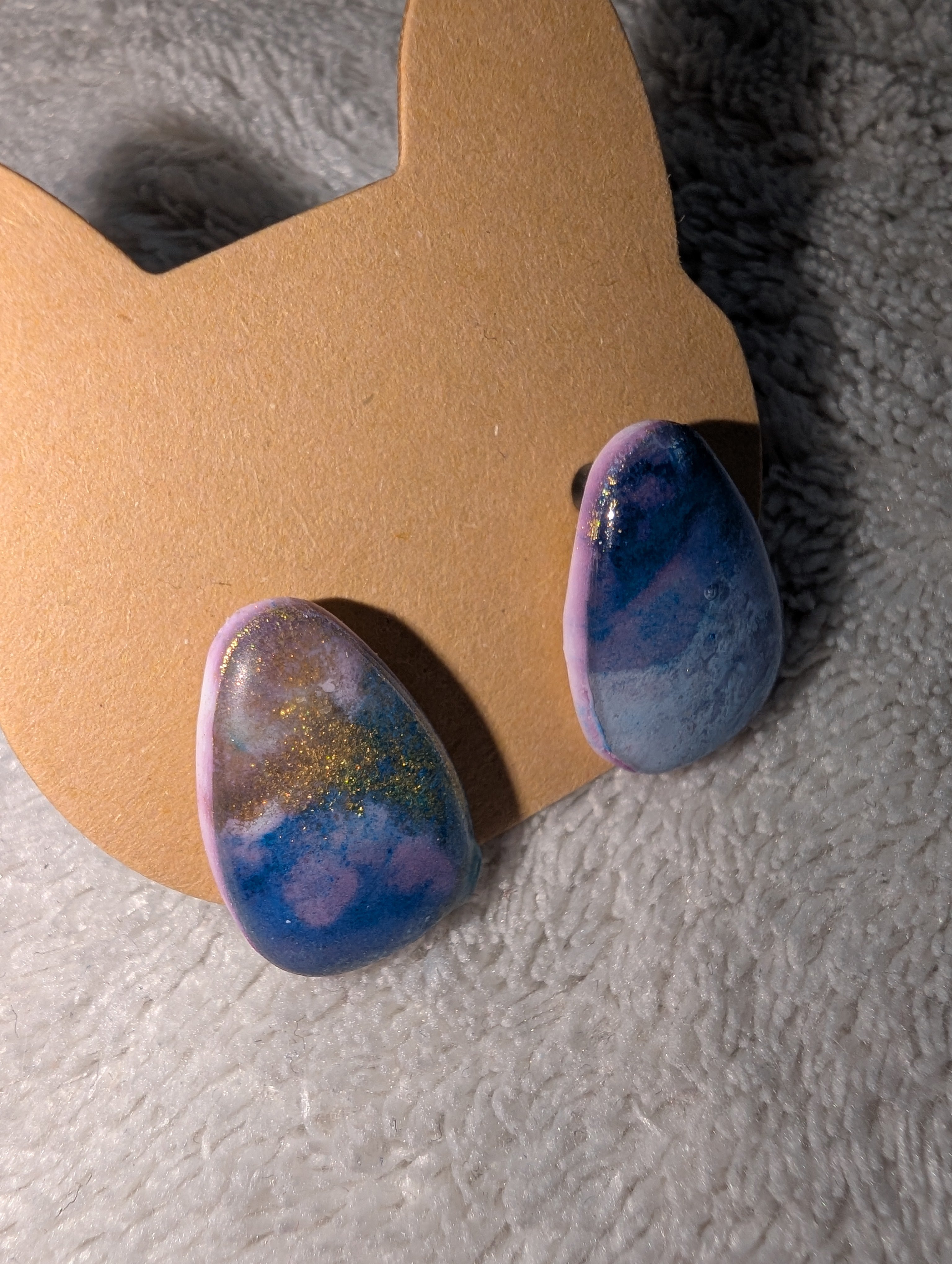 Small Space Stud Earrings - Teardrop Polymer Clay