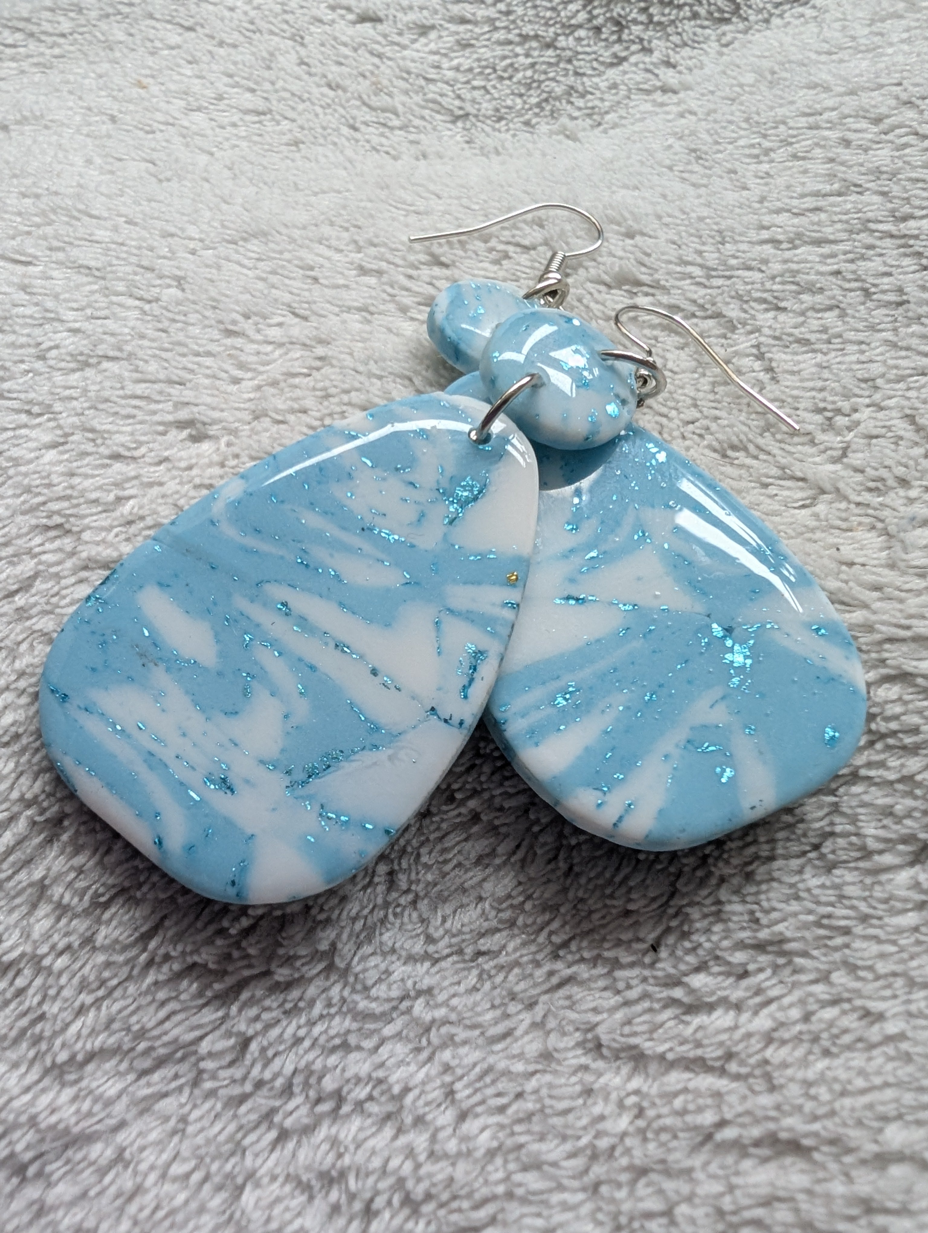 Ocean Swirl Sparkly Earrings - Polymer Clay with Epoxy Resin Glaze