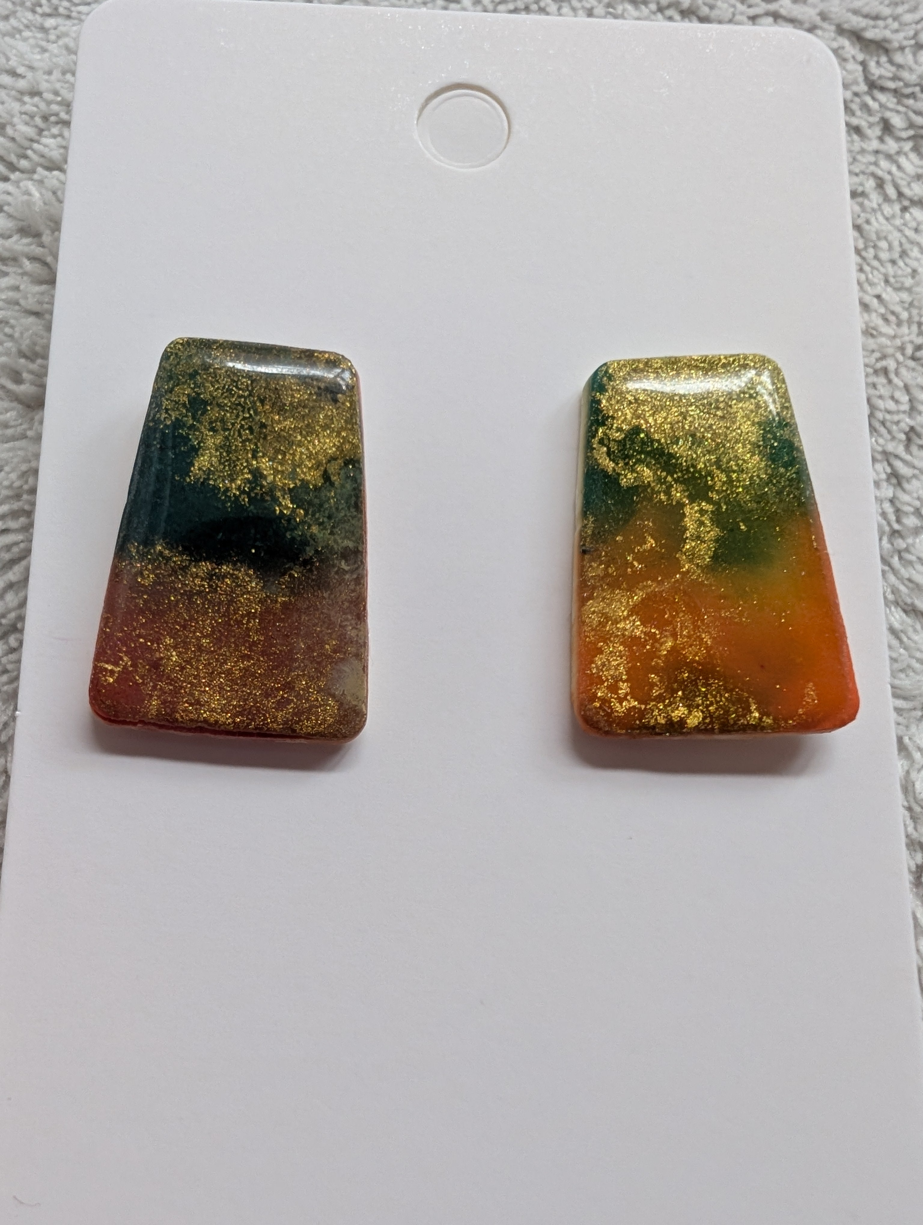 Cosmic Autumn Stud Earrings - Polymer Clay & Alcohol Ink