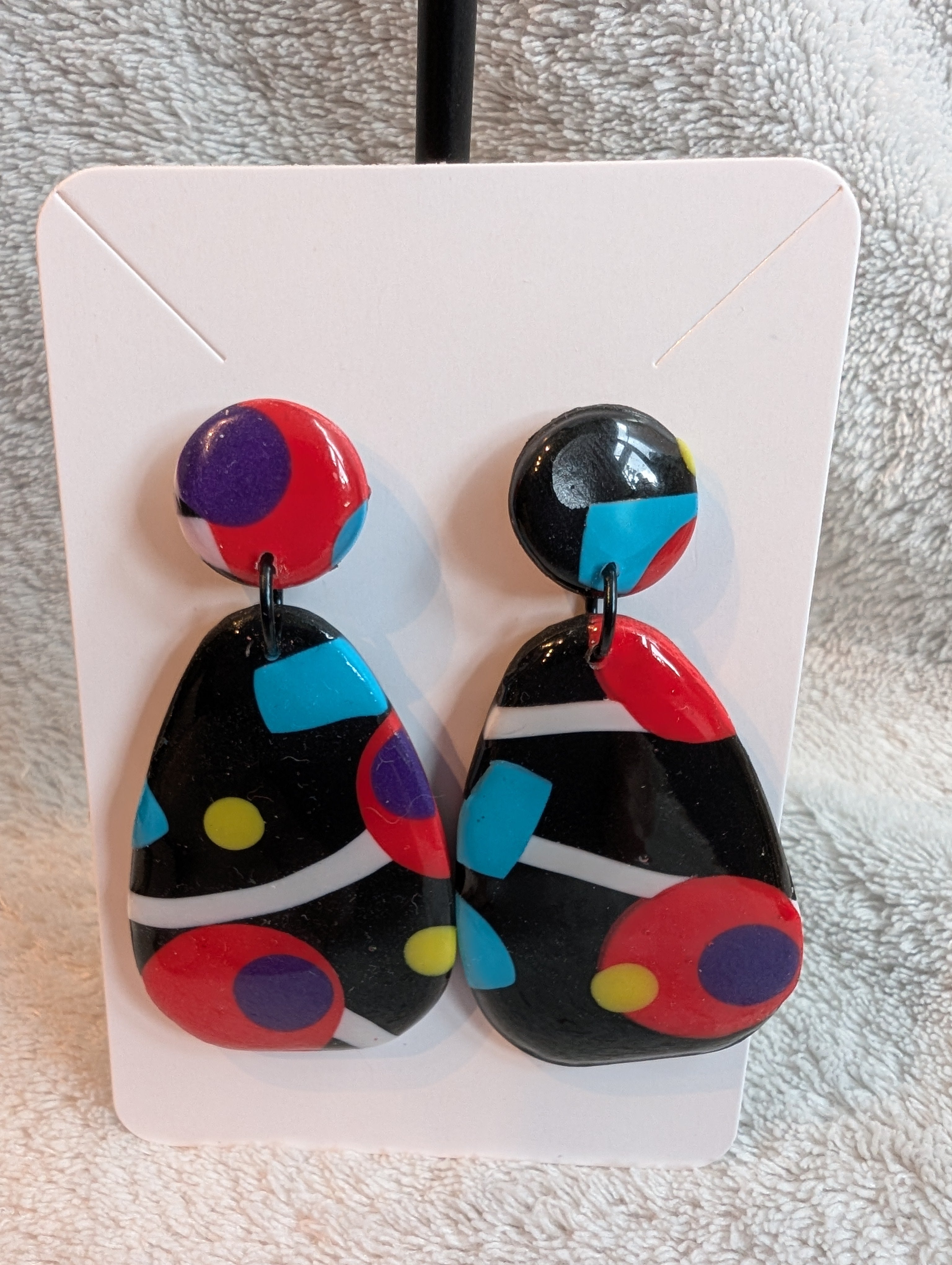 80s Music TV Inspired Stud Earrings - Bold Geometric Pattern with Epoxy Resin