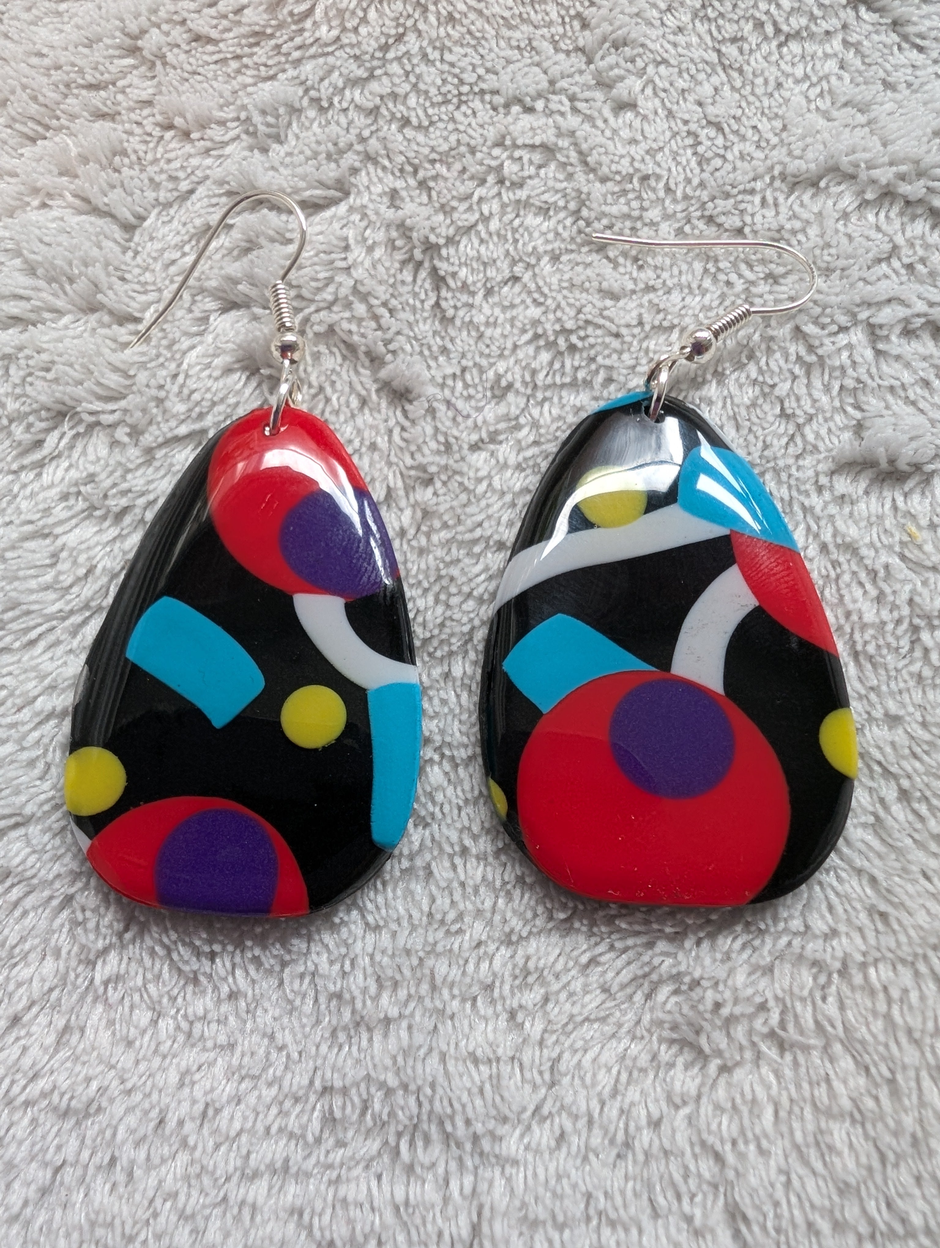 80s Music TV Inspired Earrings - Bold Geometric Pattern with Epoxy Resin