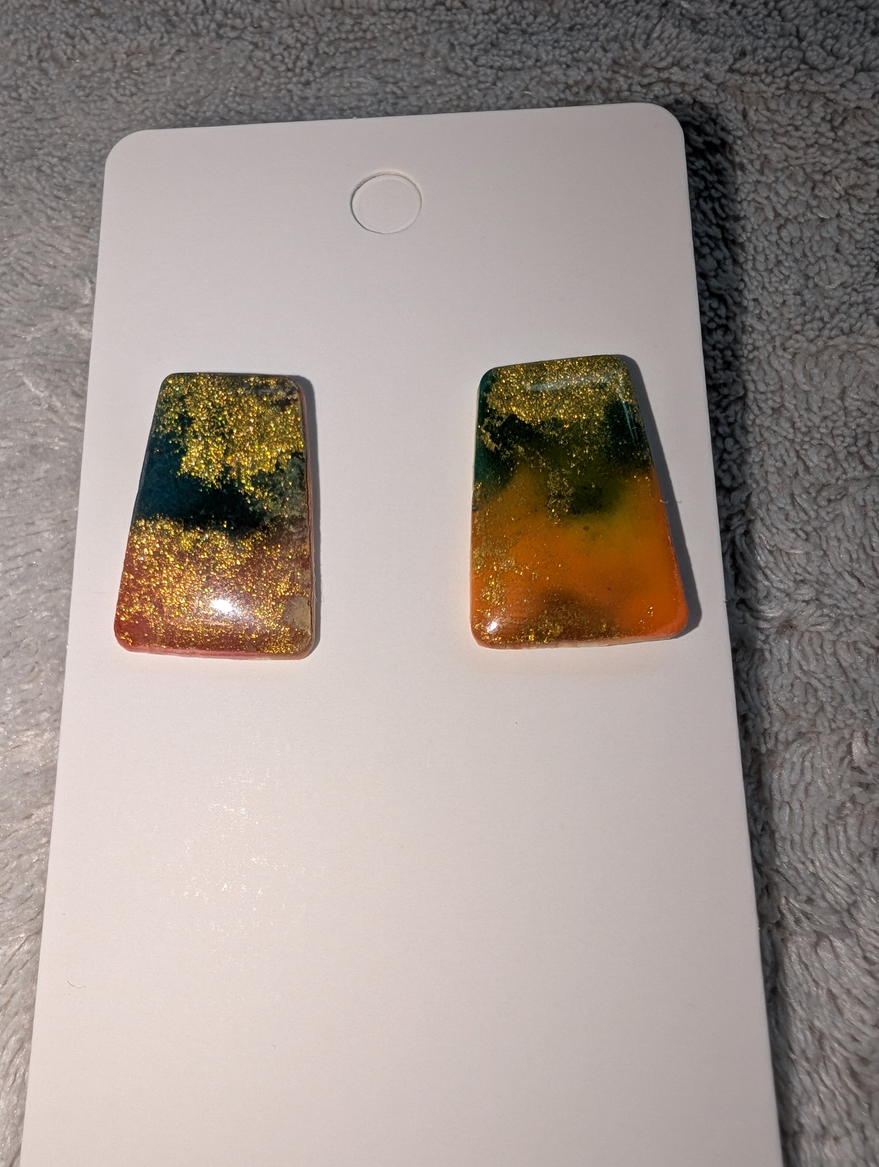 Cosmic Autumn Stud Earrings - Polymer Clay & Alcohol Ink