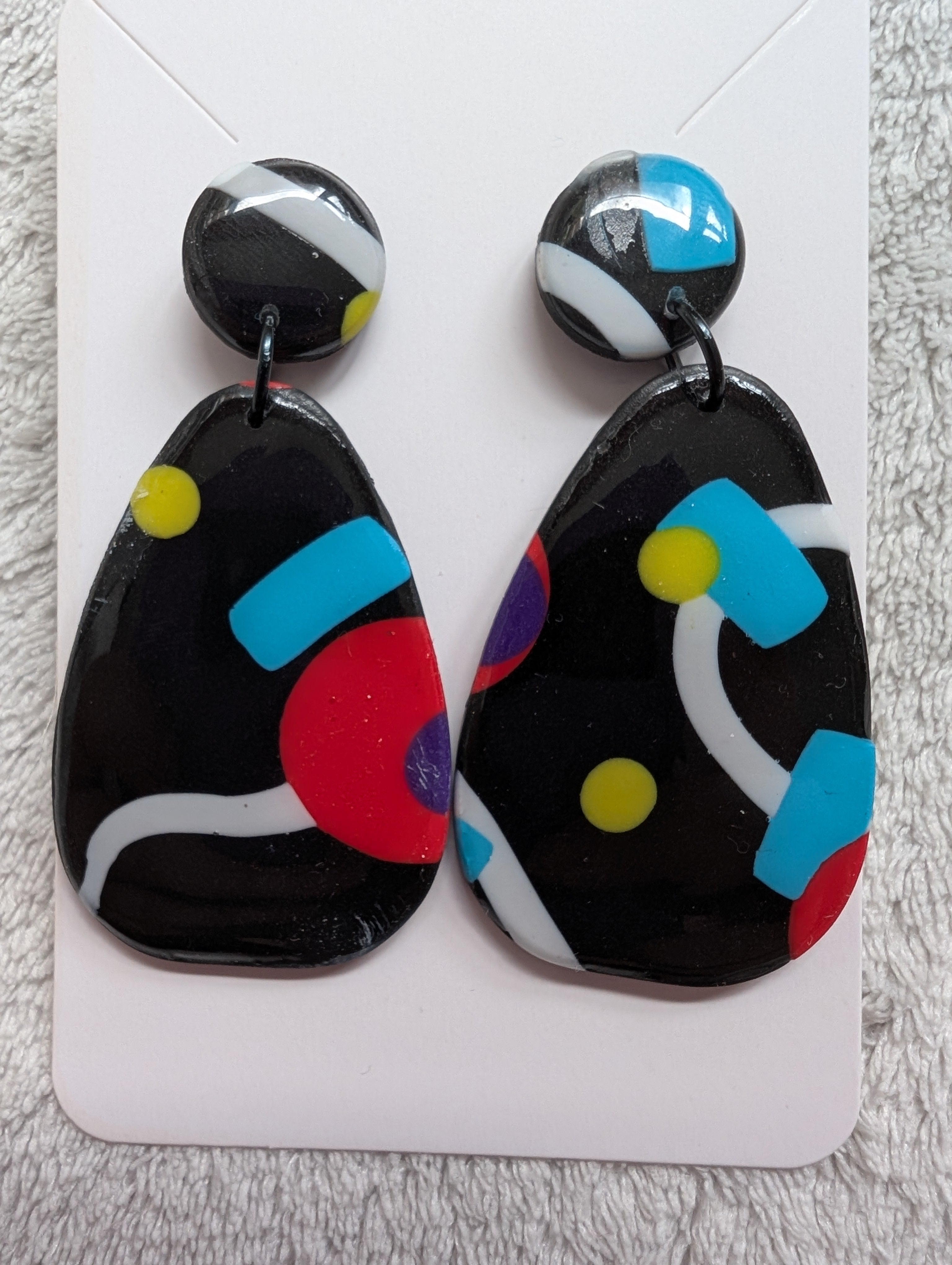 80s Music TV Inspired Stud Earrings - Bold Geometric Pattern with Epoxy Resin