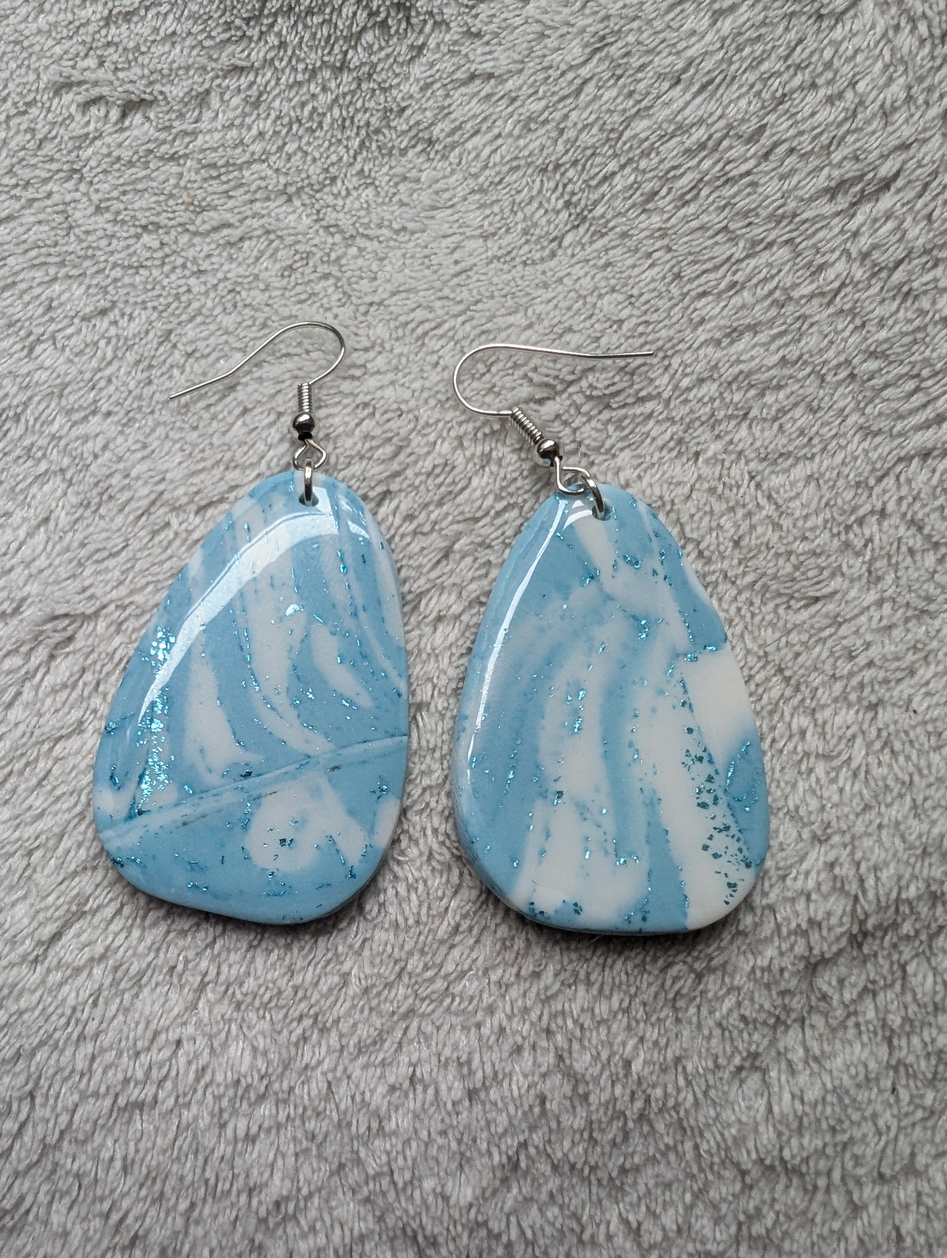 Ocean Swirl Sparkly Earrings - Polymer Clay with Epoxy Resin Glaze