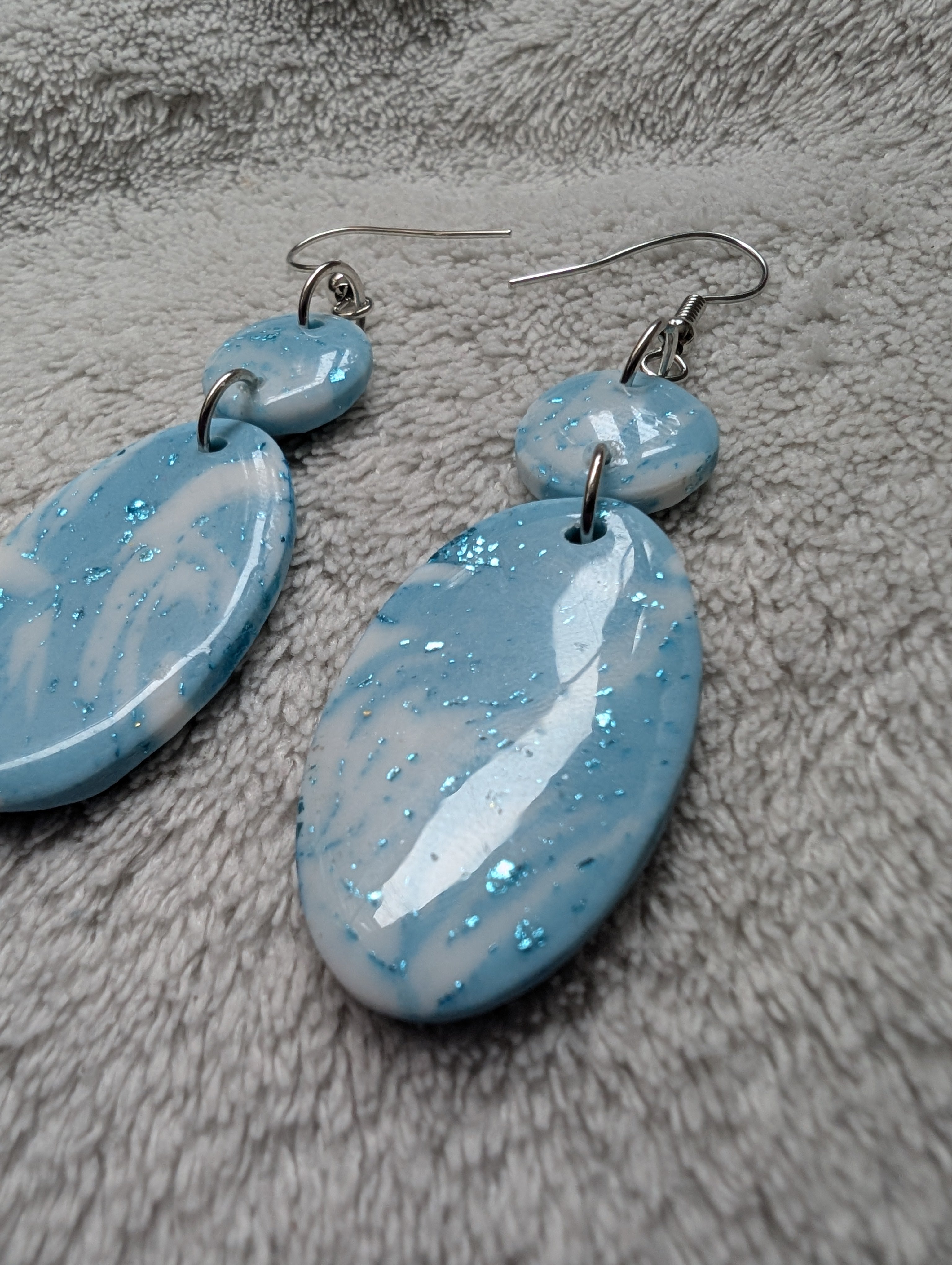Ocean Swirl Sparkly Earrings - Polymer Clay with Epoxy Resin Glaze