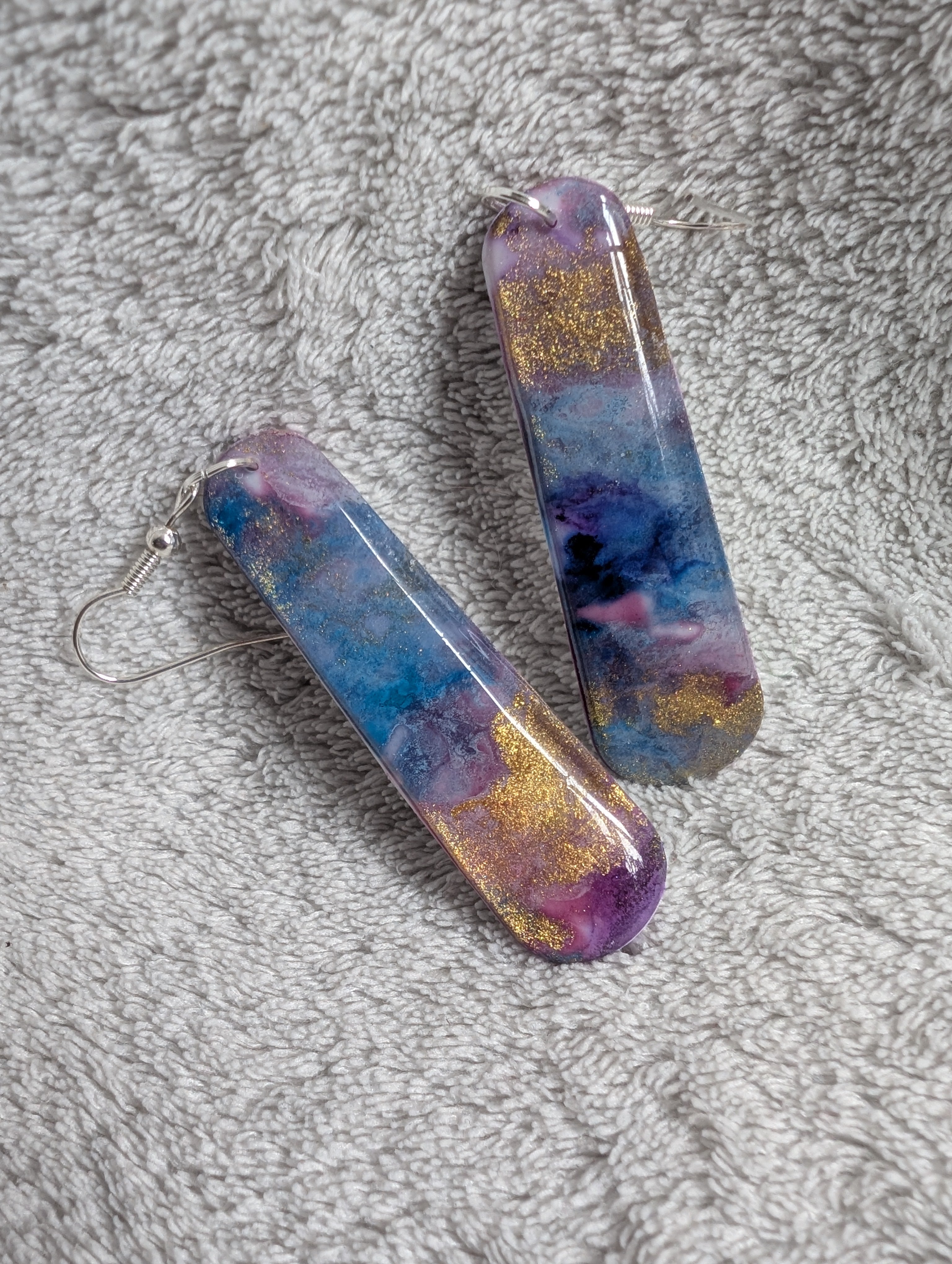 Space and Time Galaxy Earrings - Polymer Clay & Alcohol Ink