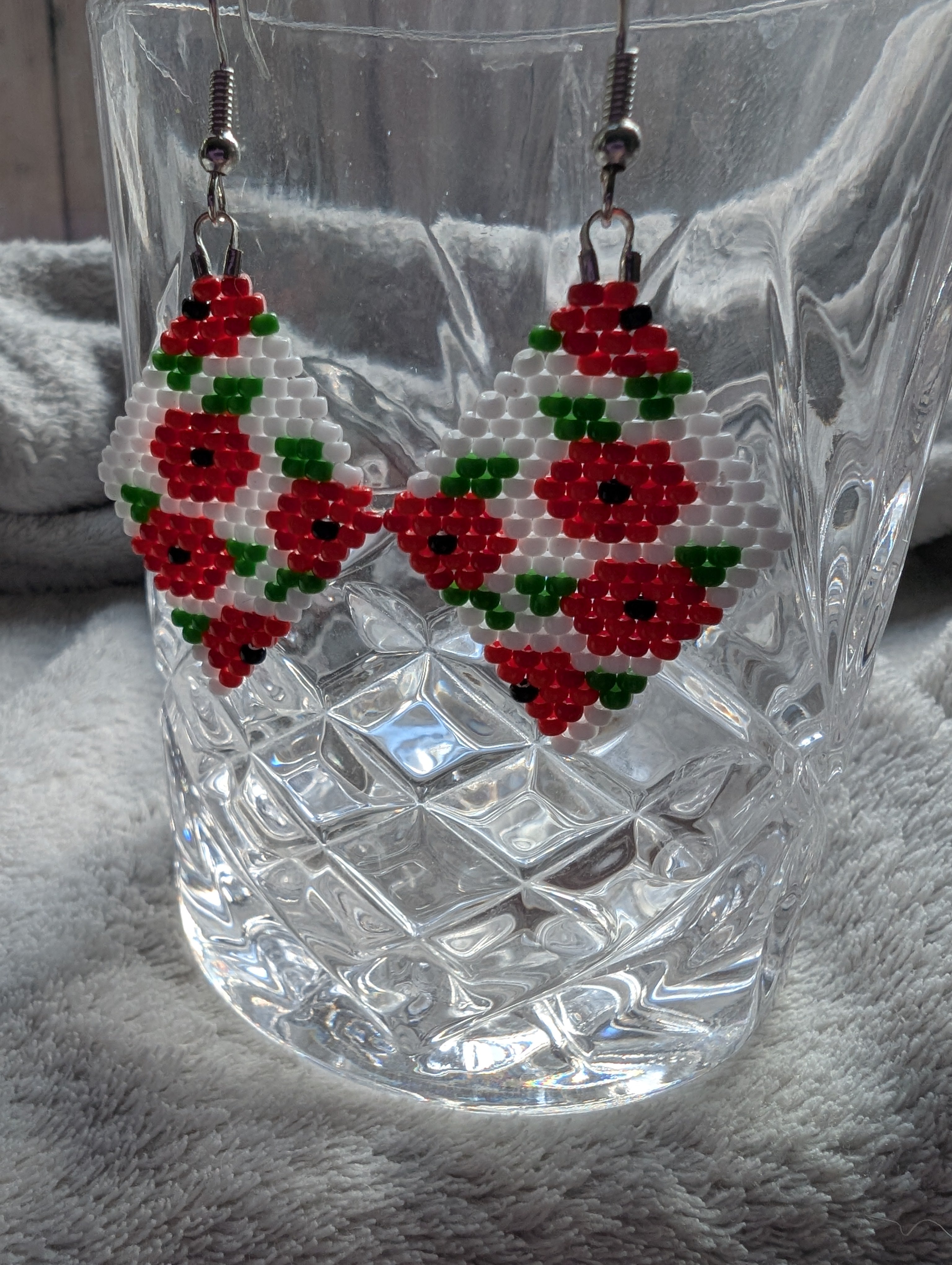 Handcrafted Poppy Beaded Earrings - Japanese Toho & Miyuki Beads