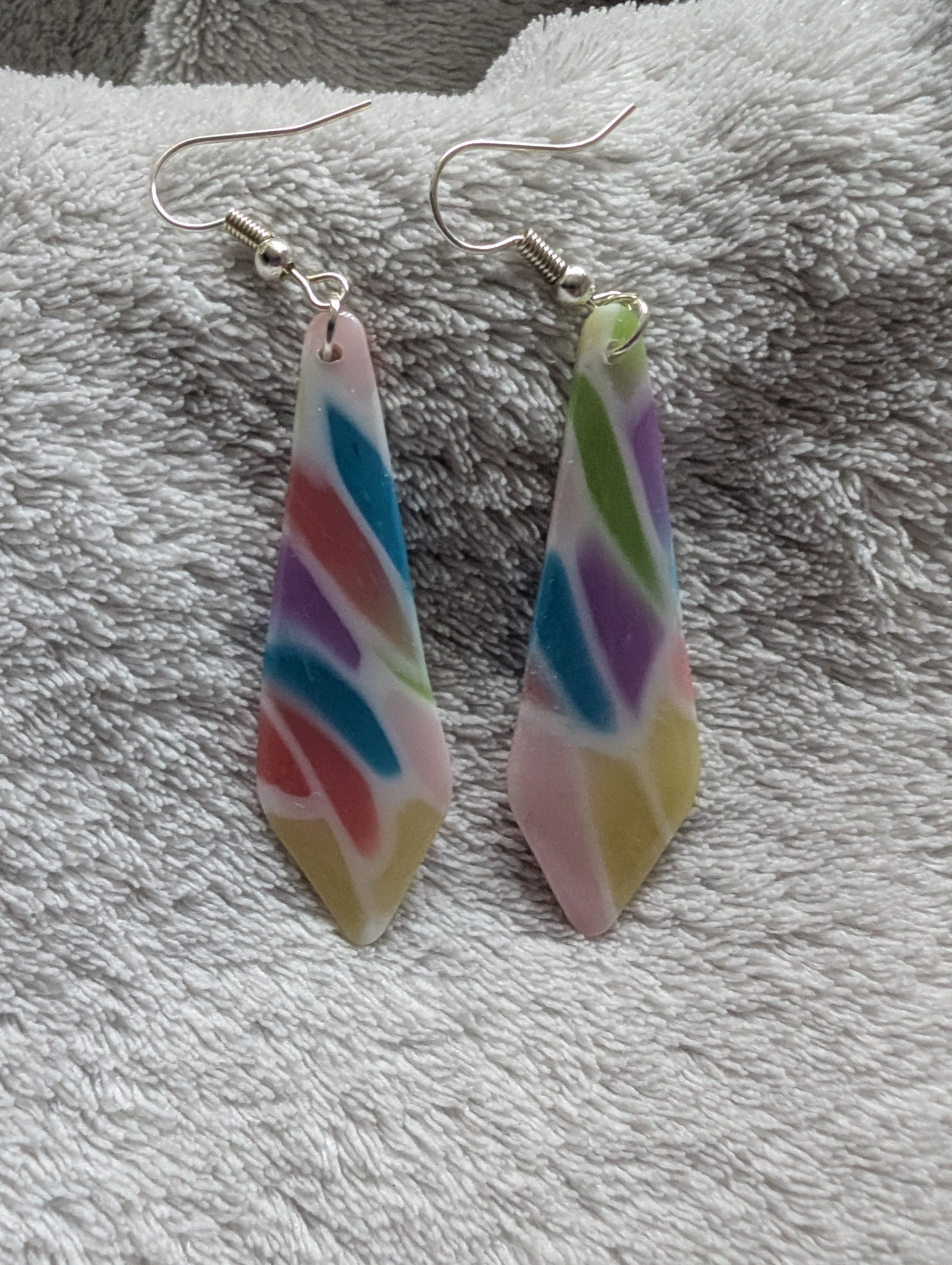 Handmade Translucent Polymer Clay Rainbow Earrings - Stained Glass Effect