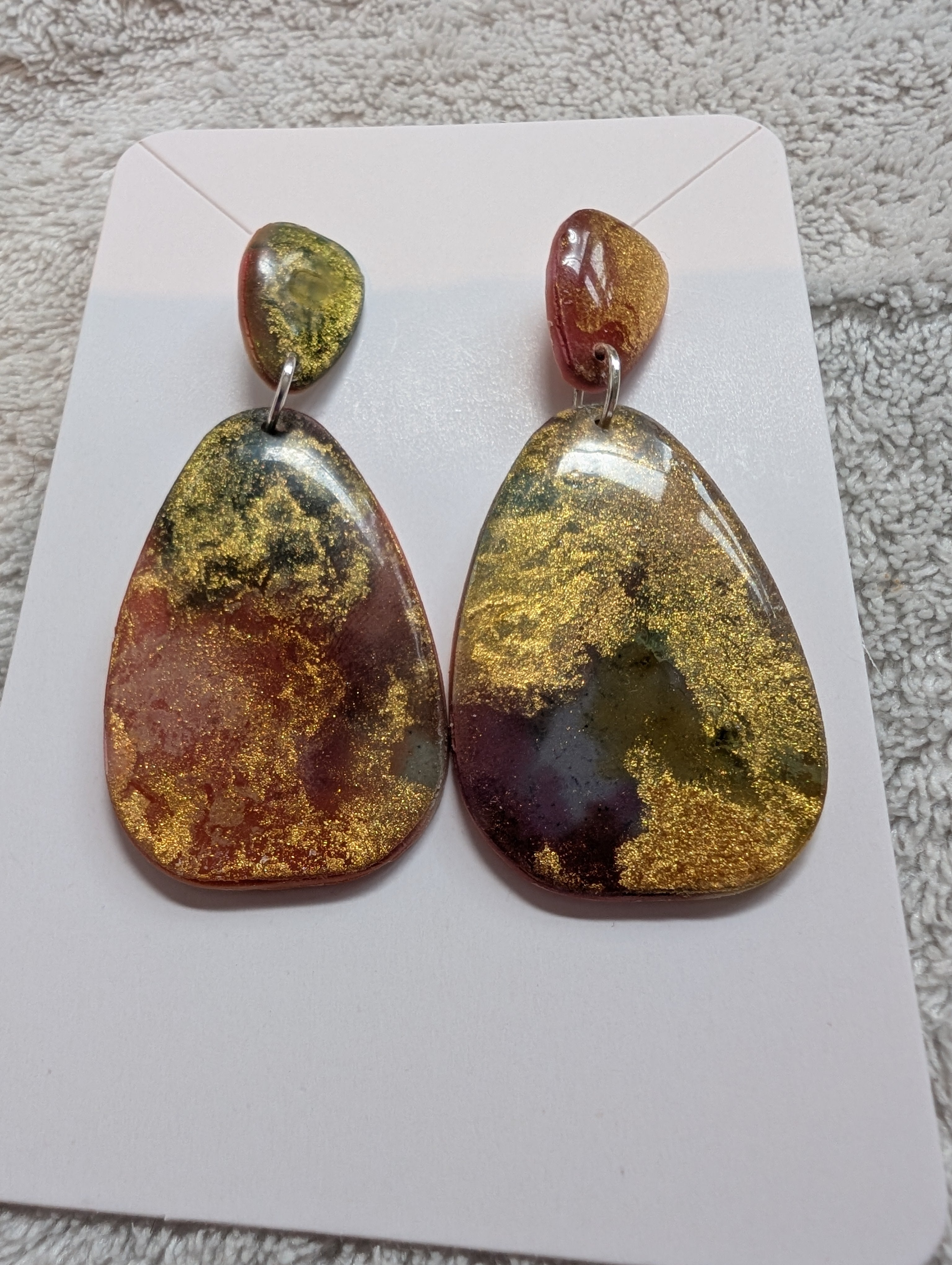 Autumn Galaxy Stud Earrings - Polymer Clay & Alcohol Ink