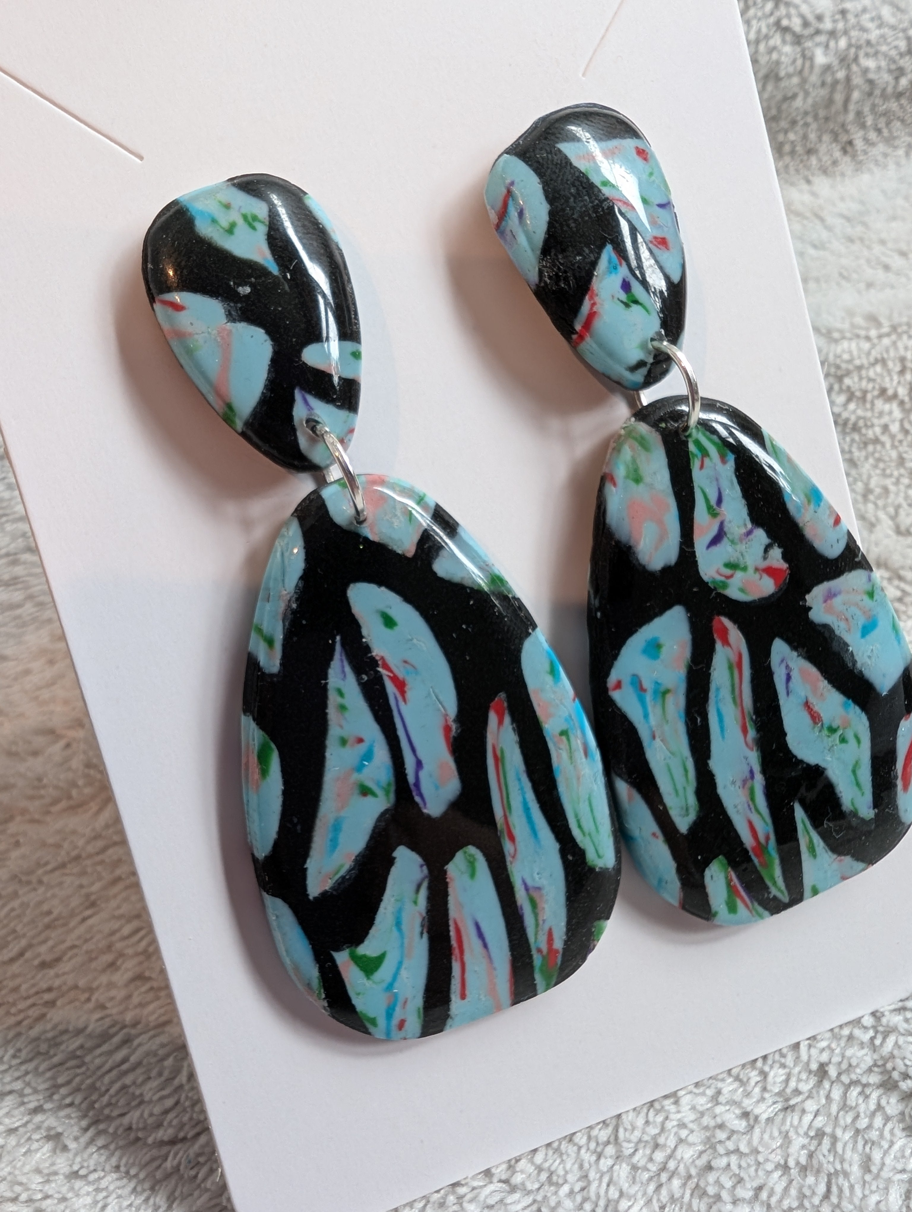 70s Style Stud Earrings - Stained Glass Pattern with Epoxy Resin