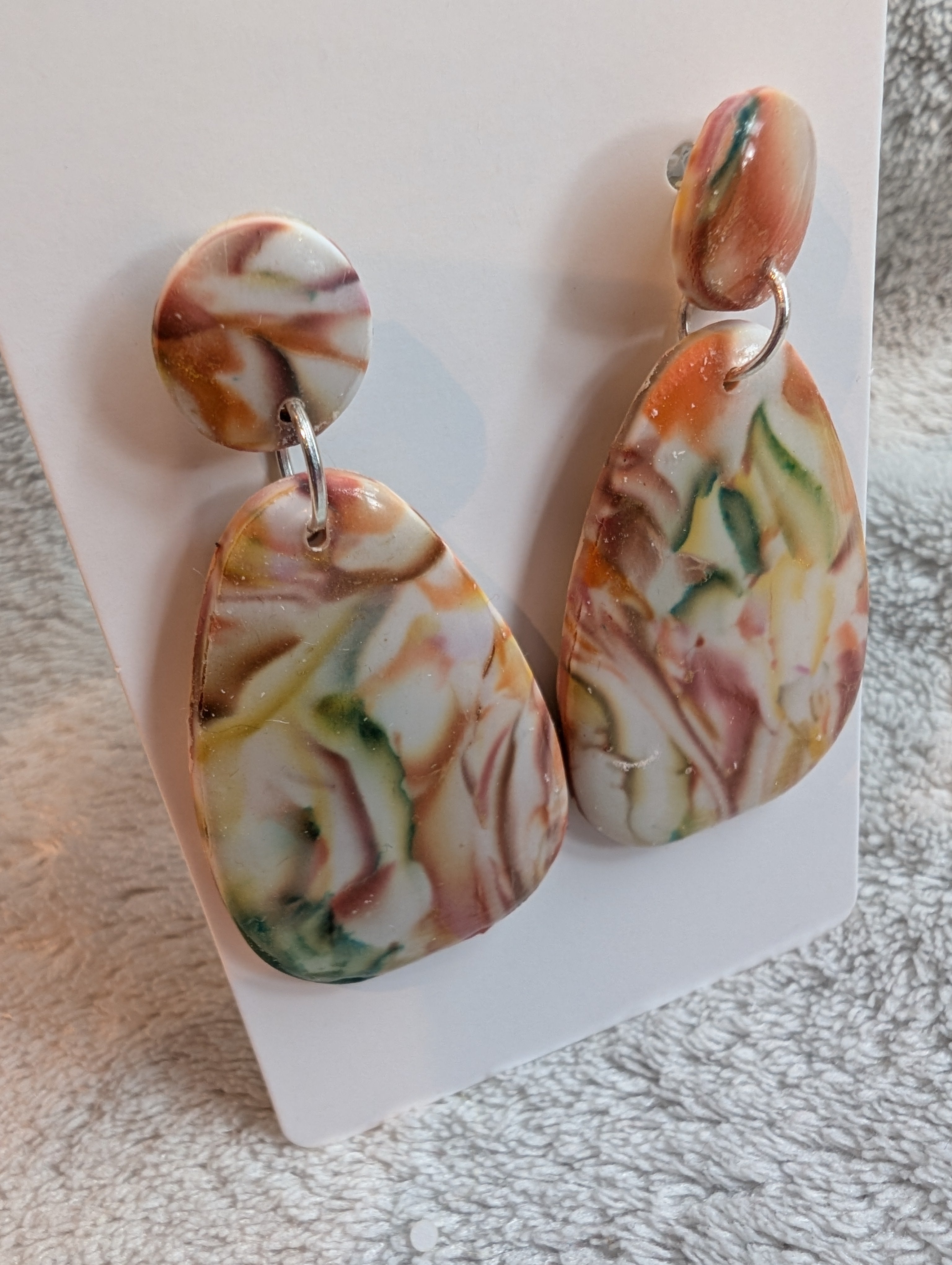 Autumn Swirls Polymer Clay Stud Earrings - Two-Tier Design
