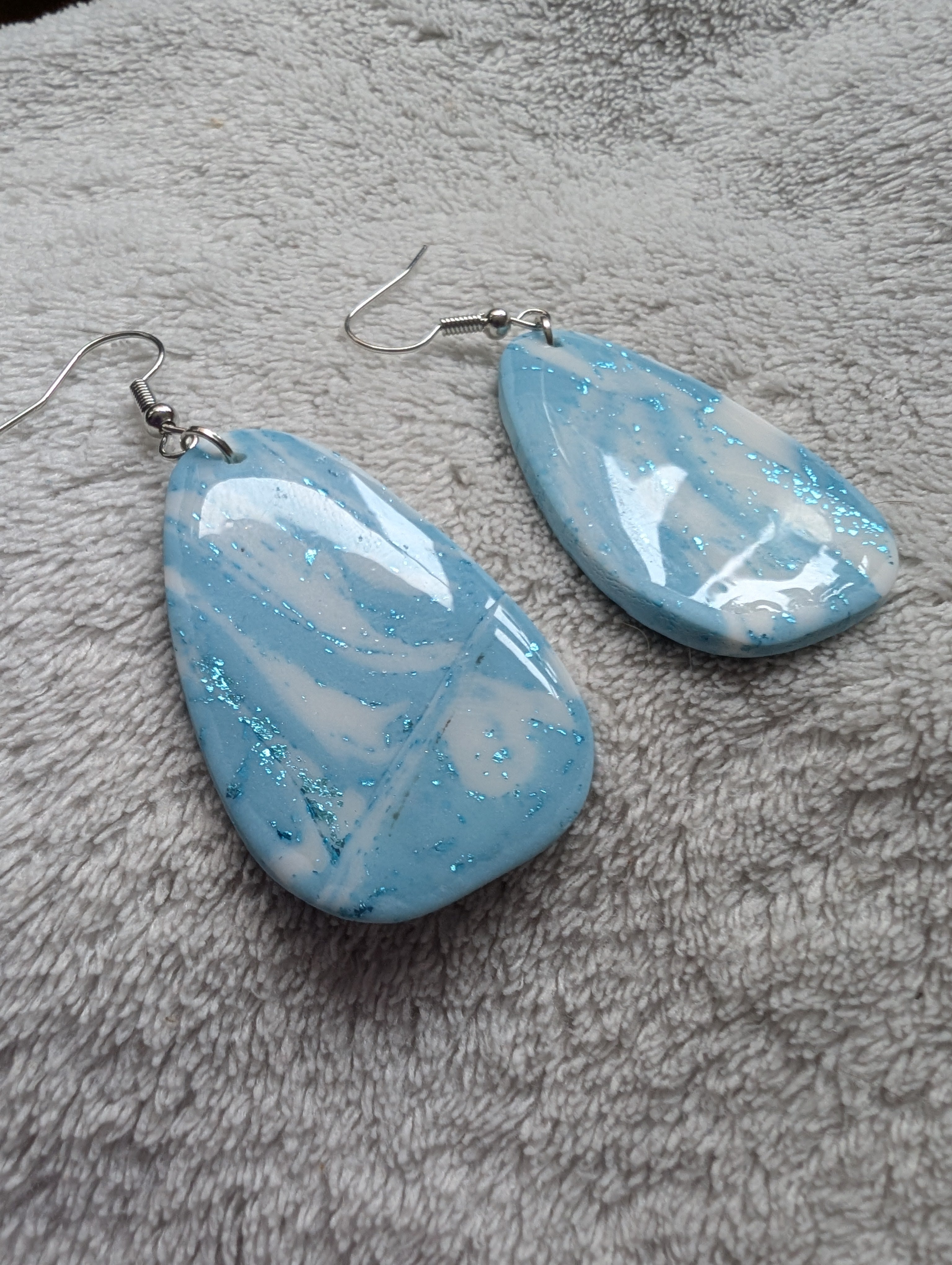 Ocean Swirl Sparkly Earrings - Polymer Clay with Epoxy Resin Glaze