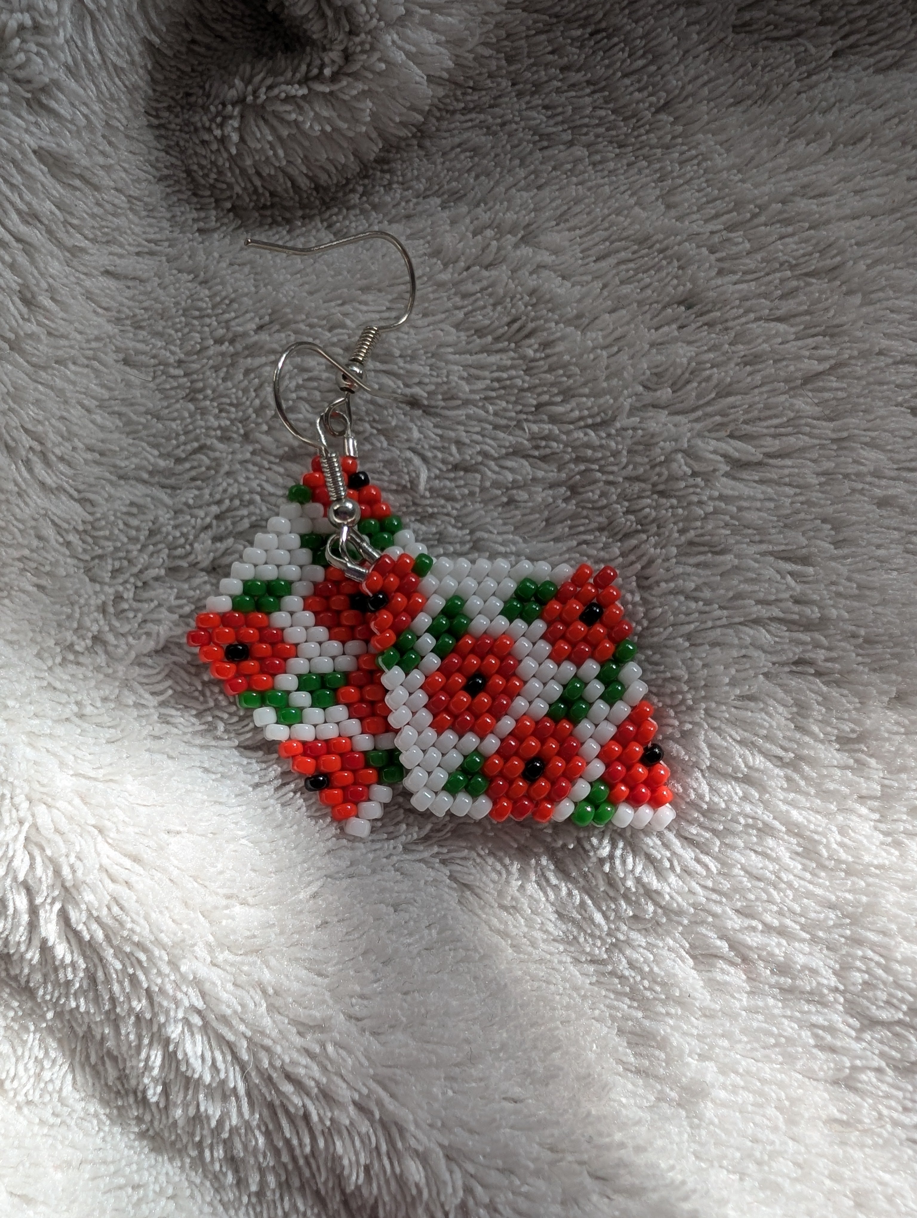 Handcrafted Poppy Beaded Earrings - Japanese Toho & Miyuki Beads