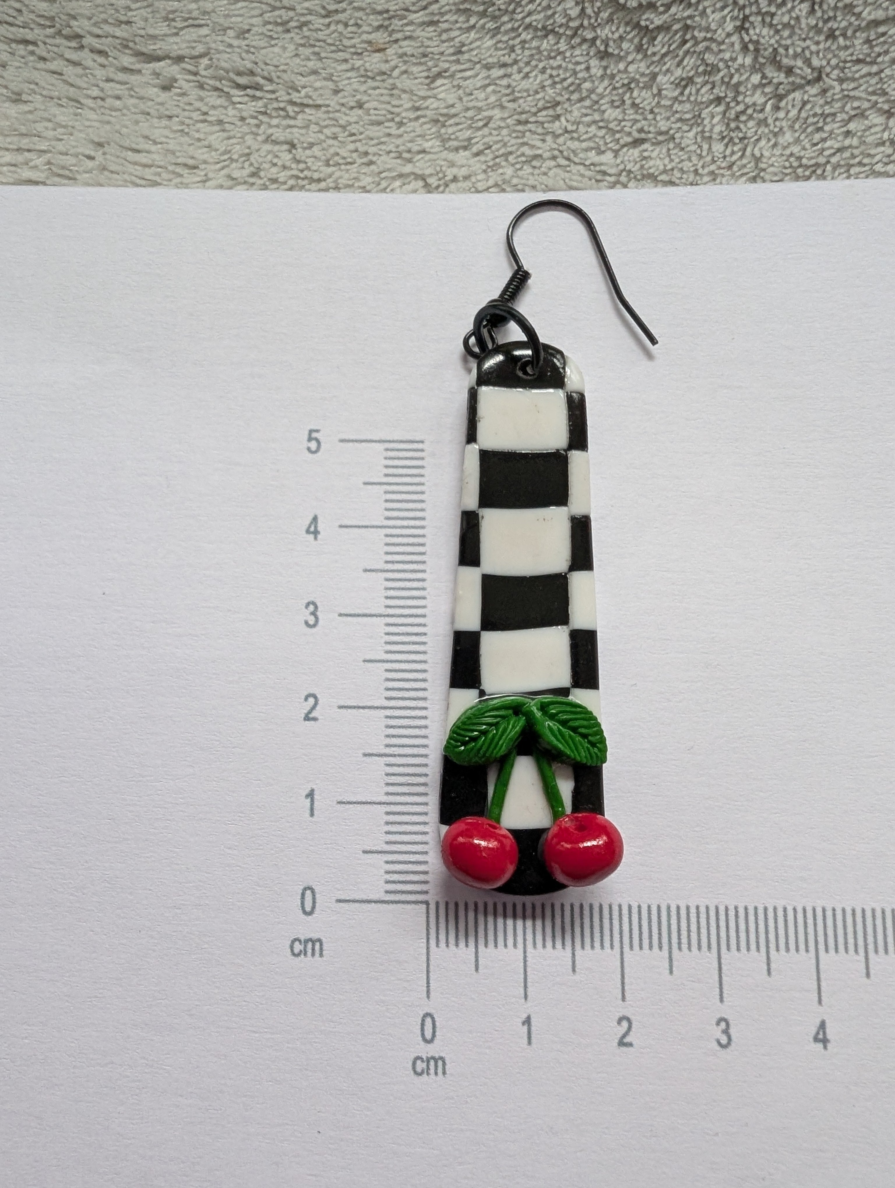 Ska Checkerboard Cherry Earrings - Handcrafted Polymer Clay