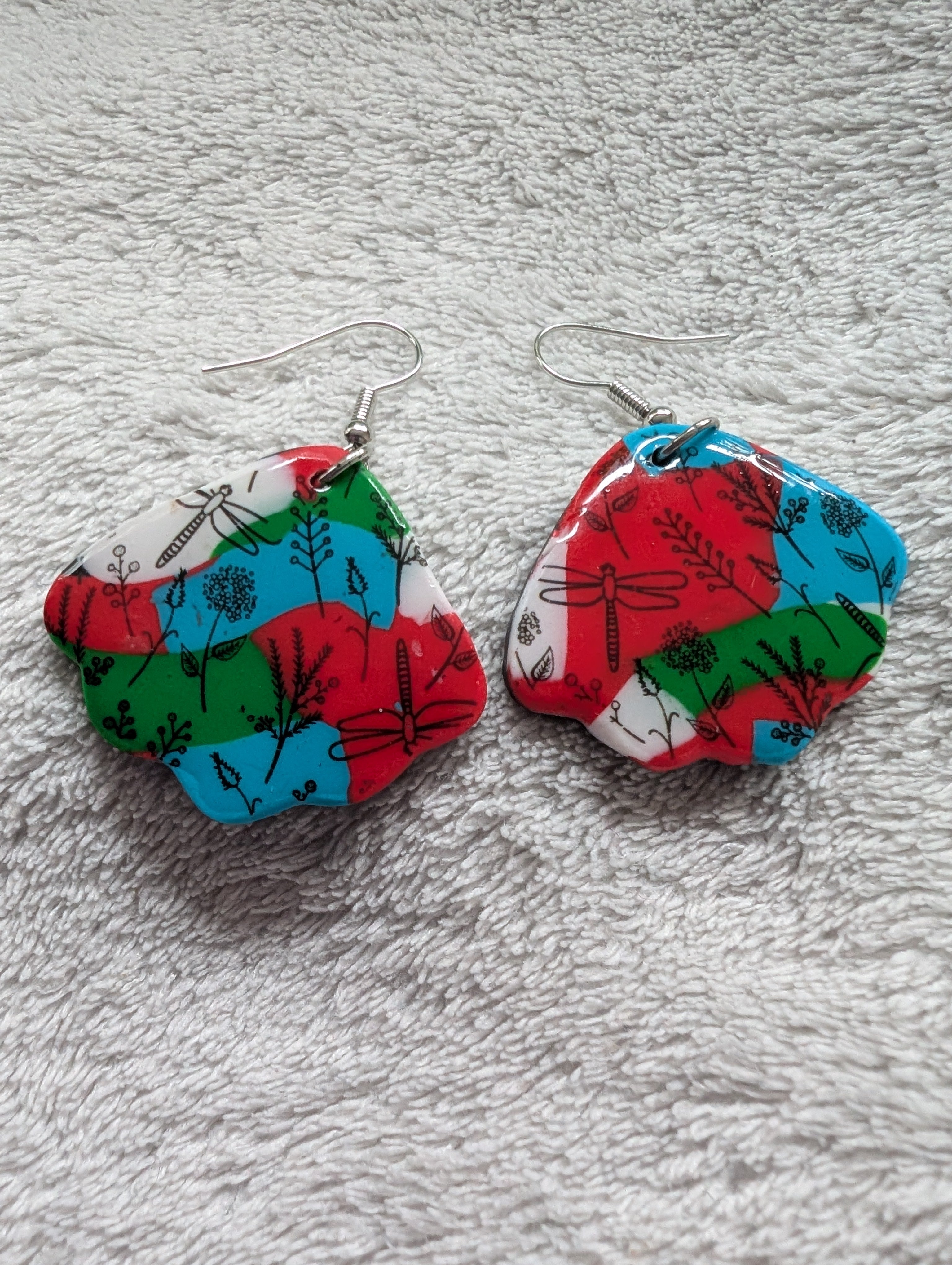 Handcrafted Multicoloured Linear Print Polymer Clay Earrings - Bold Statement Design