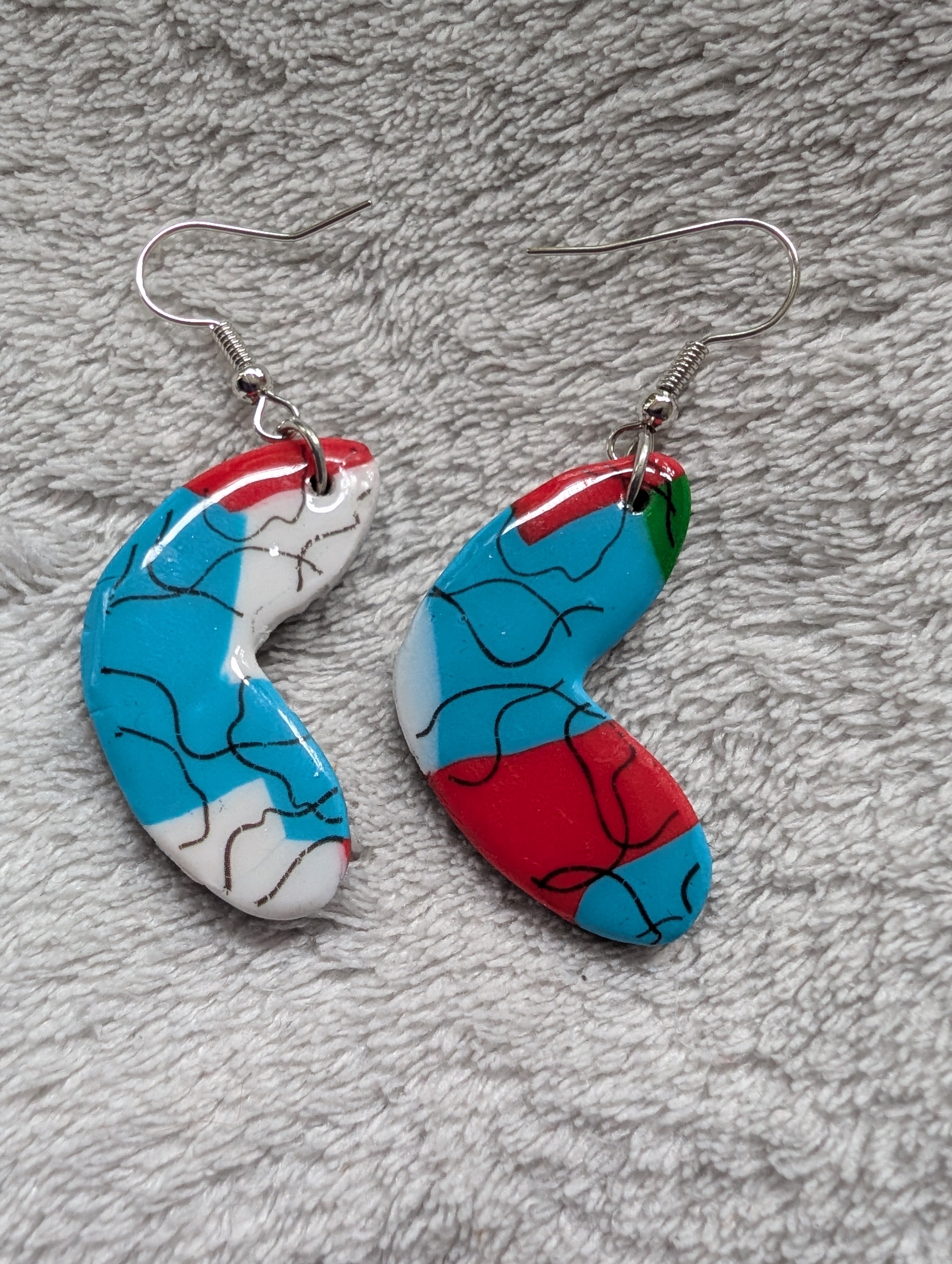 Handcrafted Multicoloured Linear Print Polymer Clay Earrings - Bold Statement Design