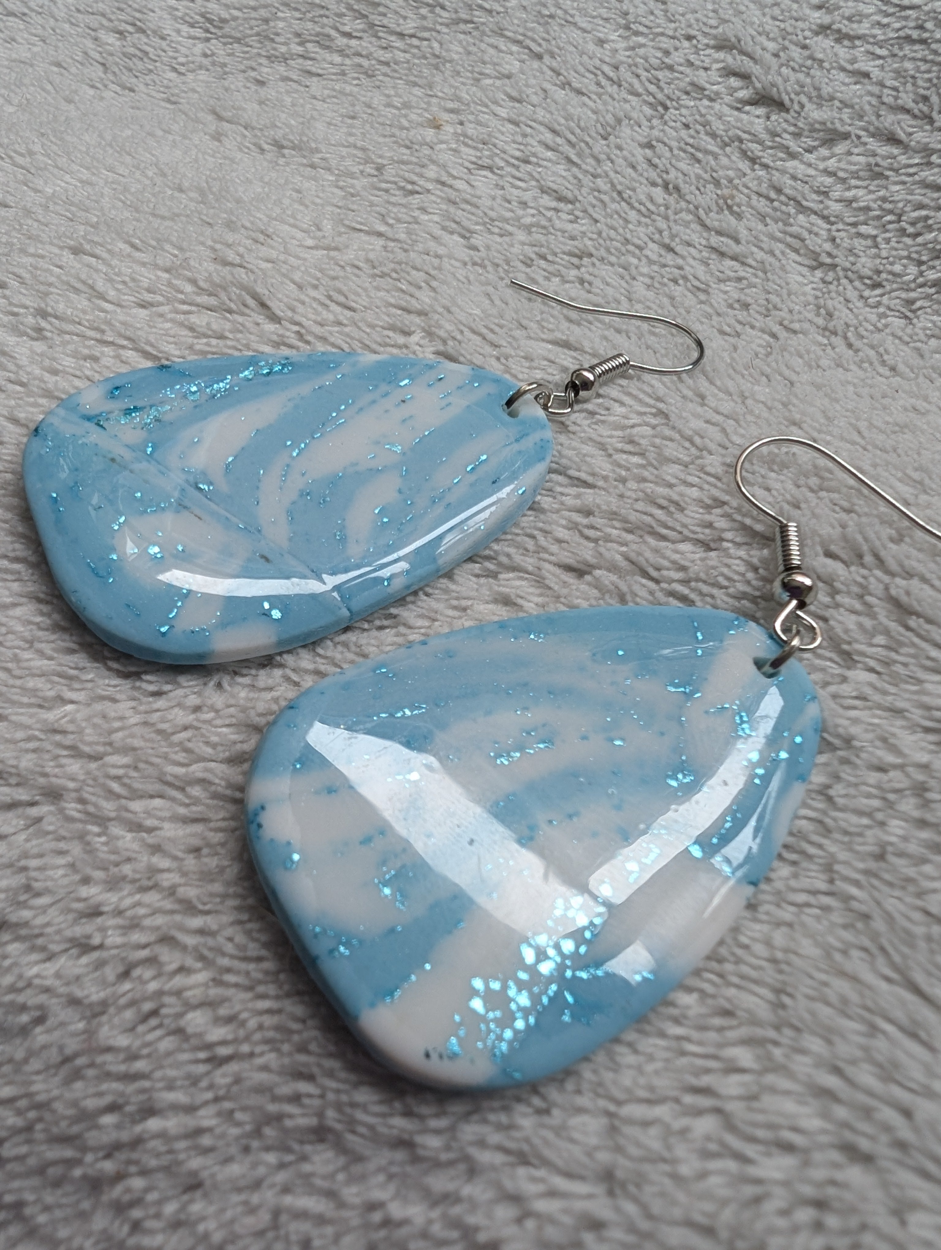 Ocean Swirl Sparkly Earrings - Polymer Clay with Epoxy Resin Glaze