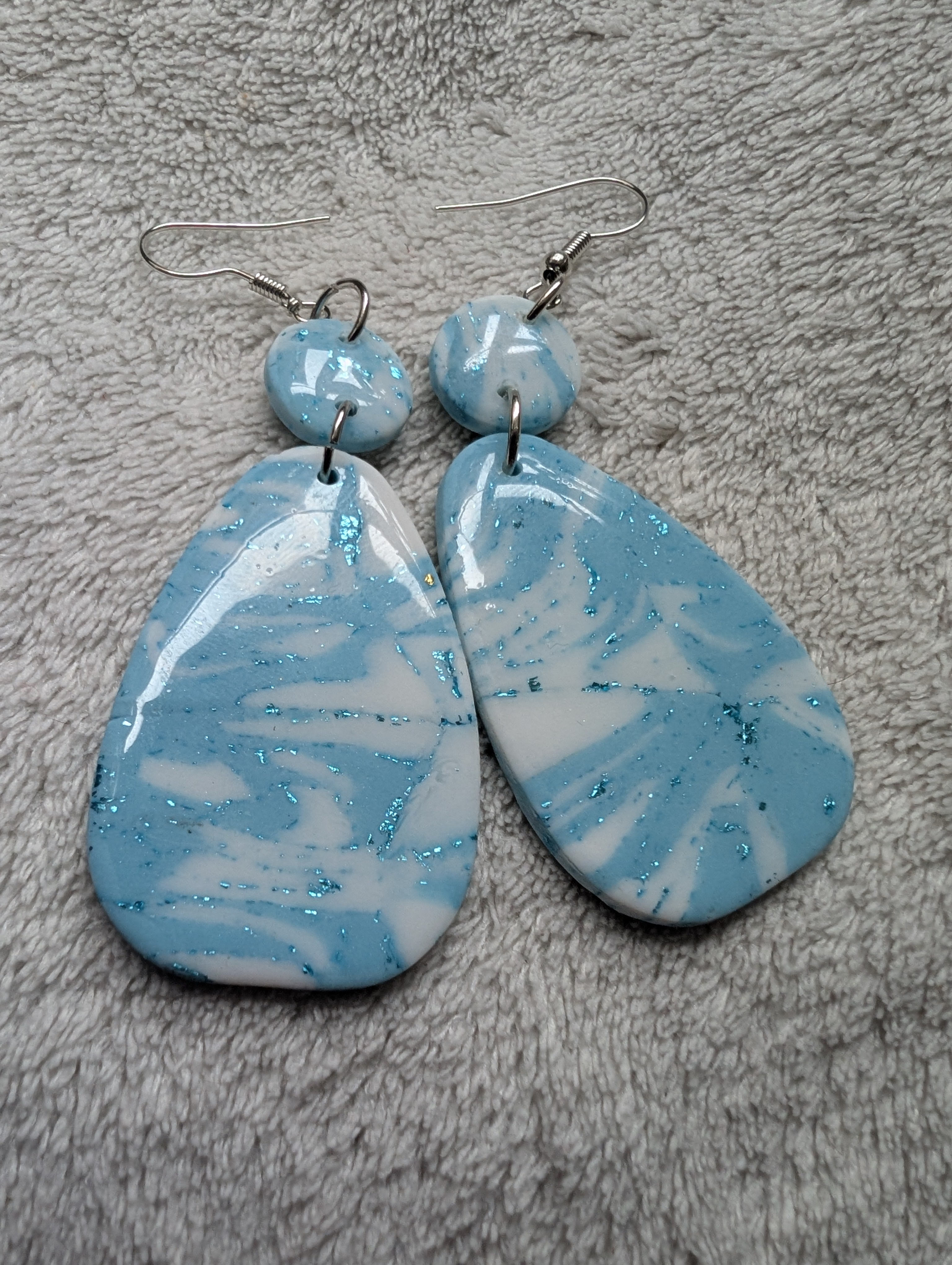 Ocean Swirl Sparkly Earrings - Polymer Clay with Epoxy Resin Glaze