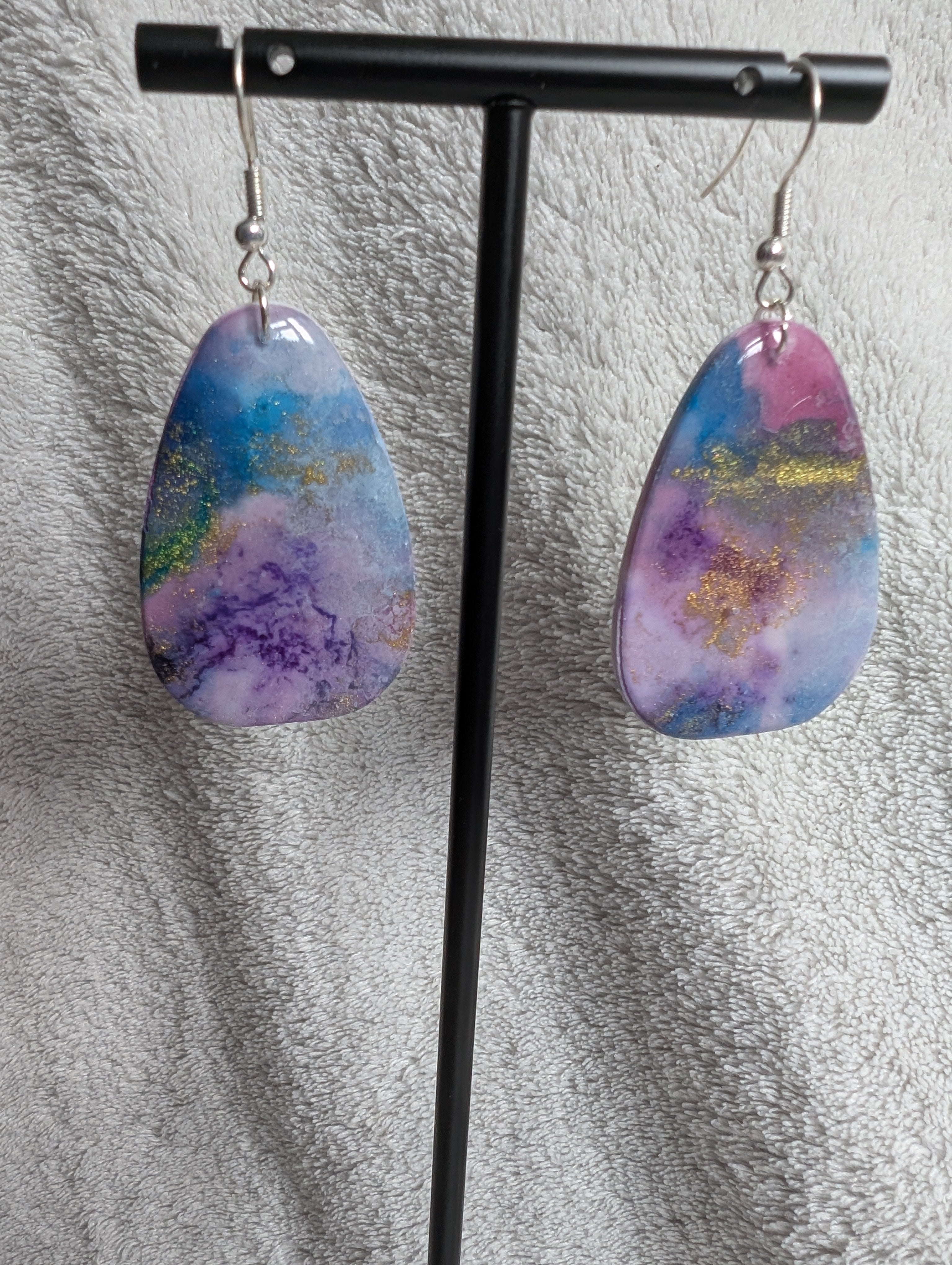 Space and Time Galaxy Earrings - Polymer Clay & Alcohol Ink