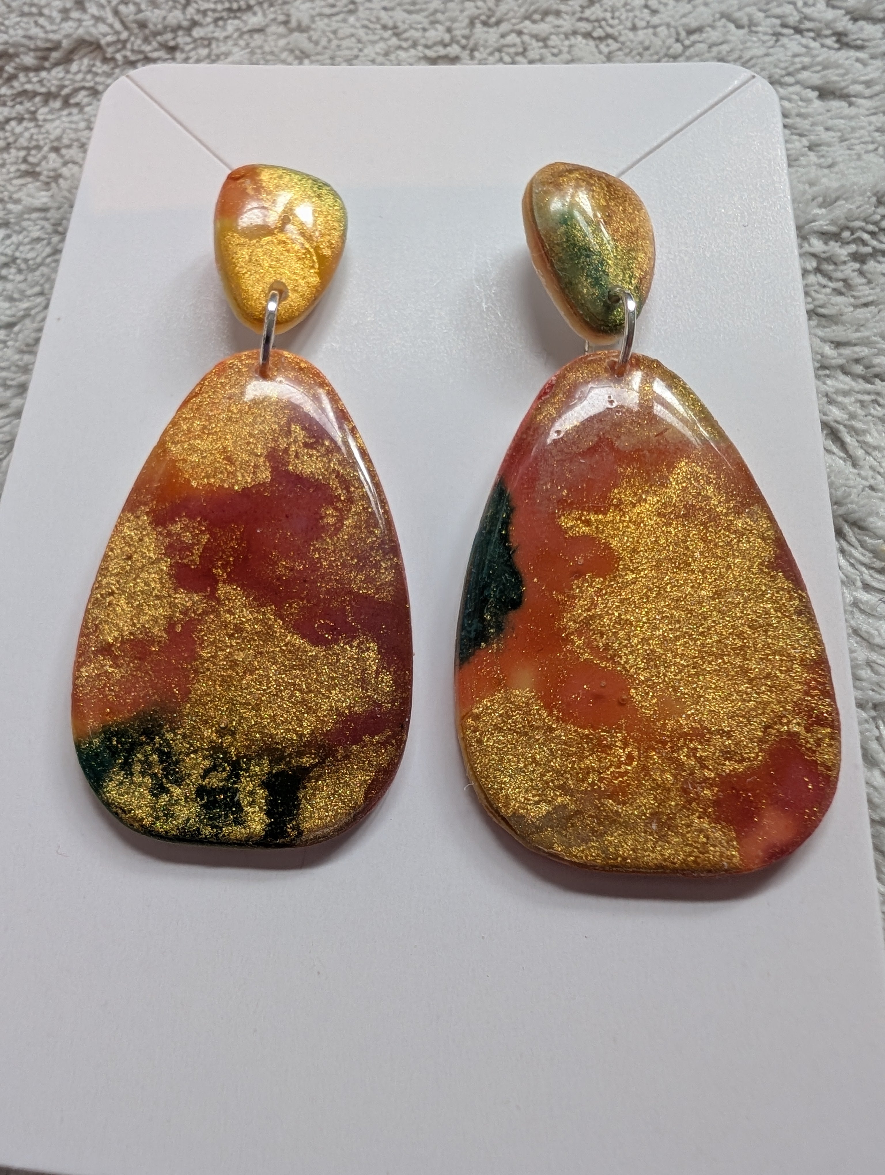 Autumn Galaxy Stud Earrings - Polymer Clay & Alcohol Ink