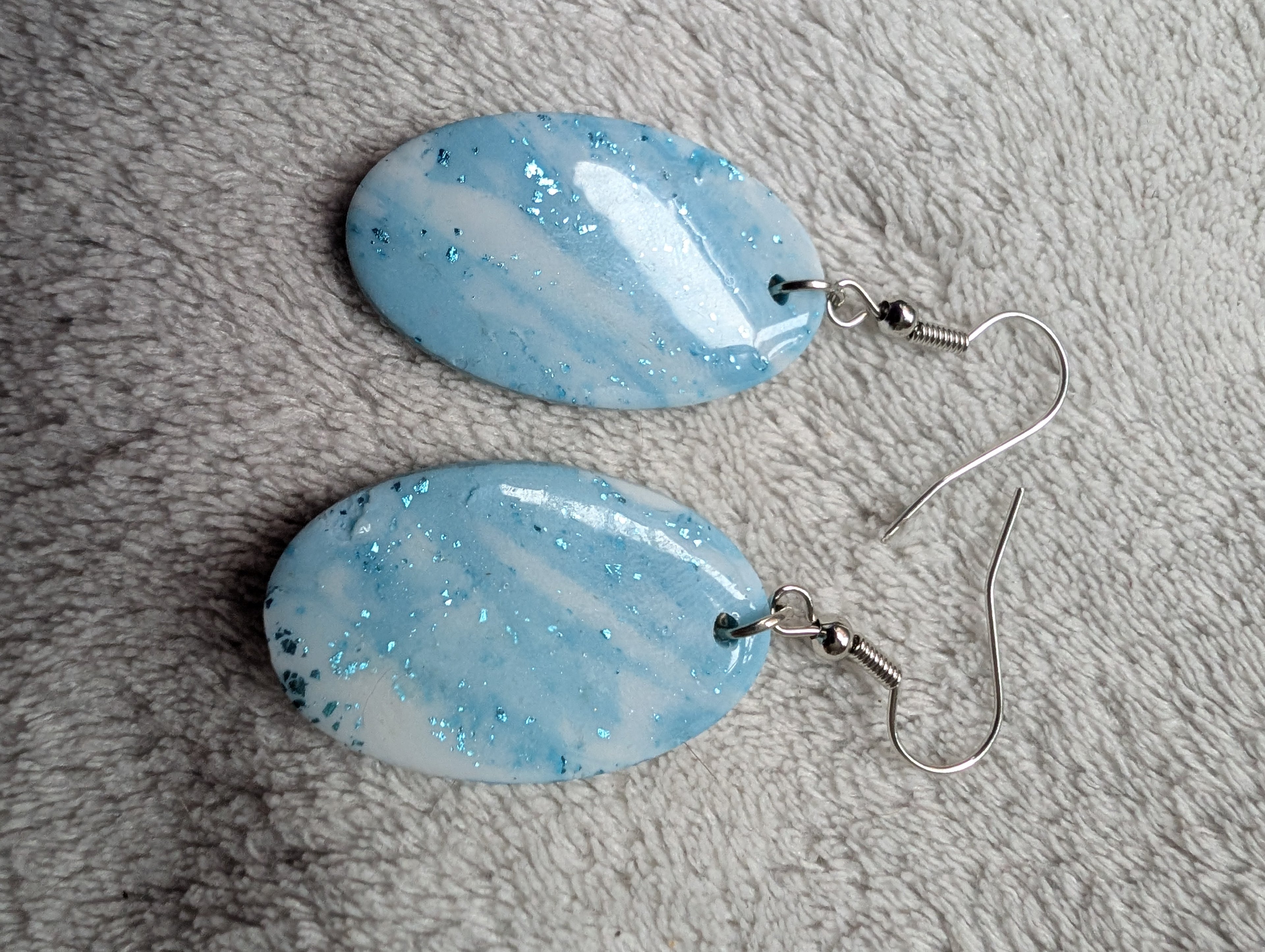 Ocean Swirl Sparkly Earrings - Polymer Clay with Epoxy Resin Glaze