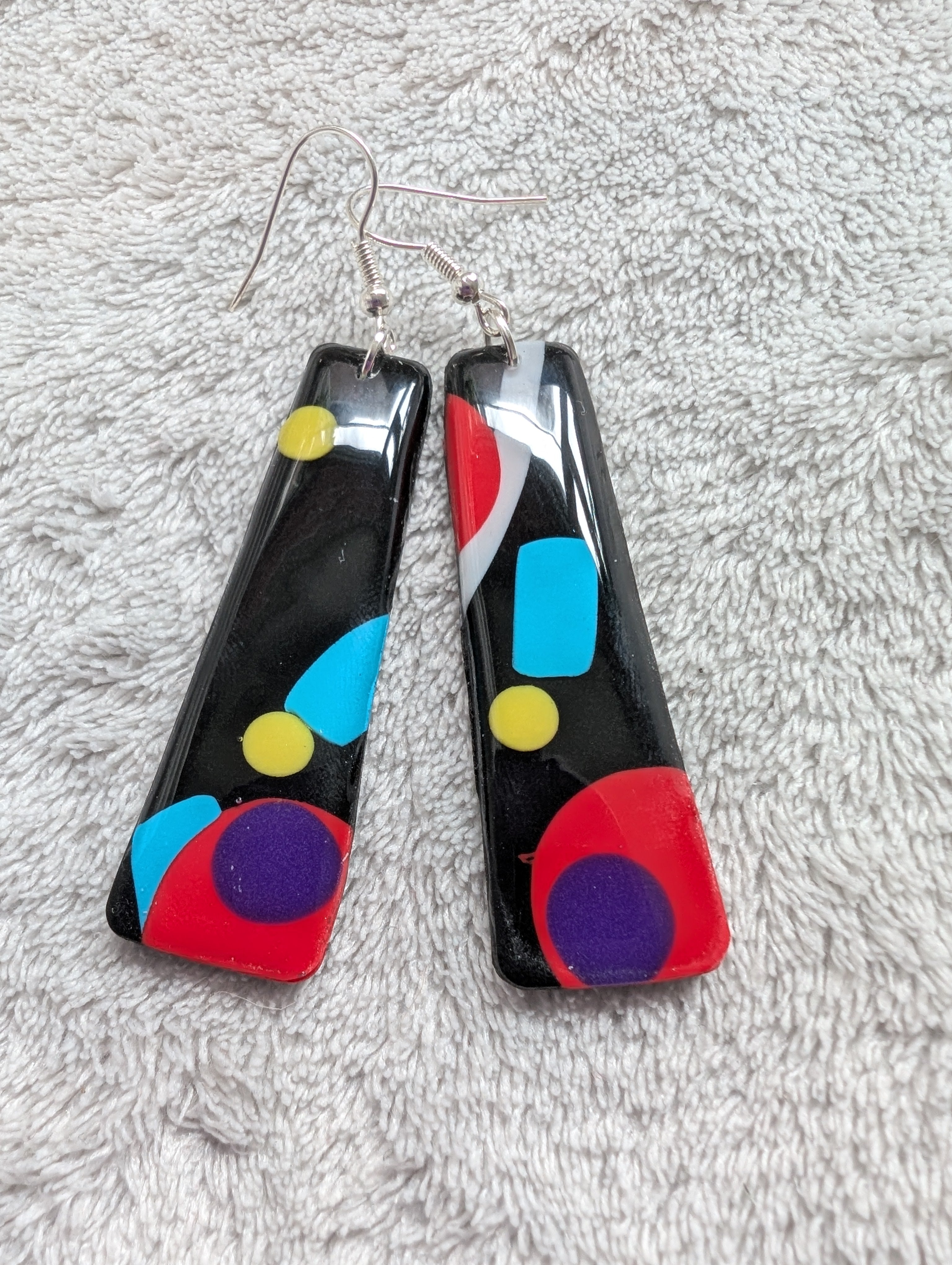80s Music TV Inspired Earrings - Bold Geometric Pattern with Epoxy Resin