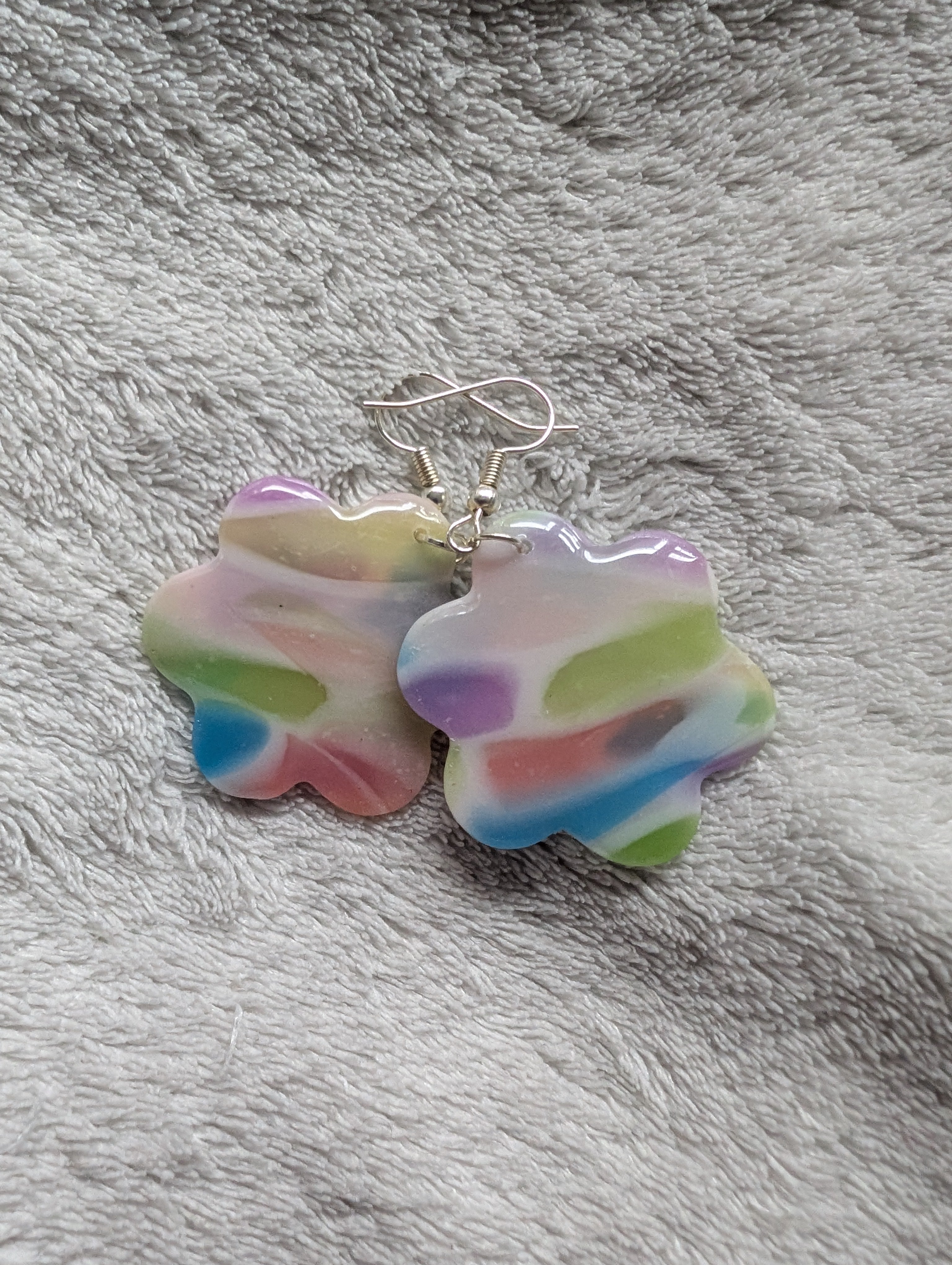 Handmade Translucent Polymer Clay Rainbow Earrings - Stained Glass Effect