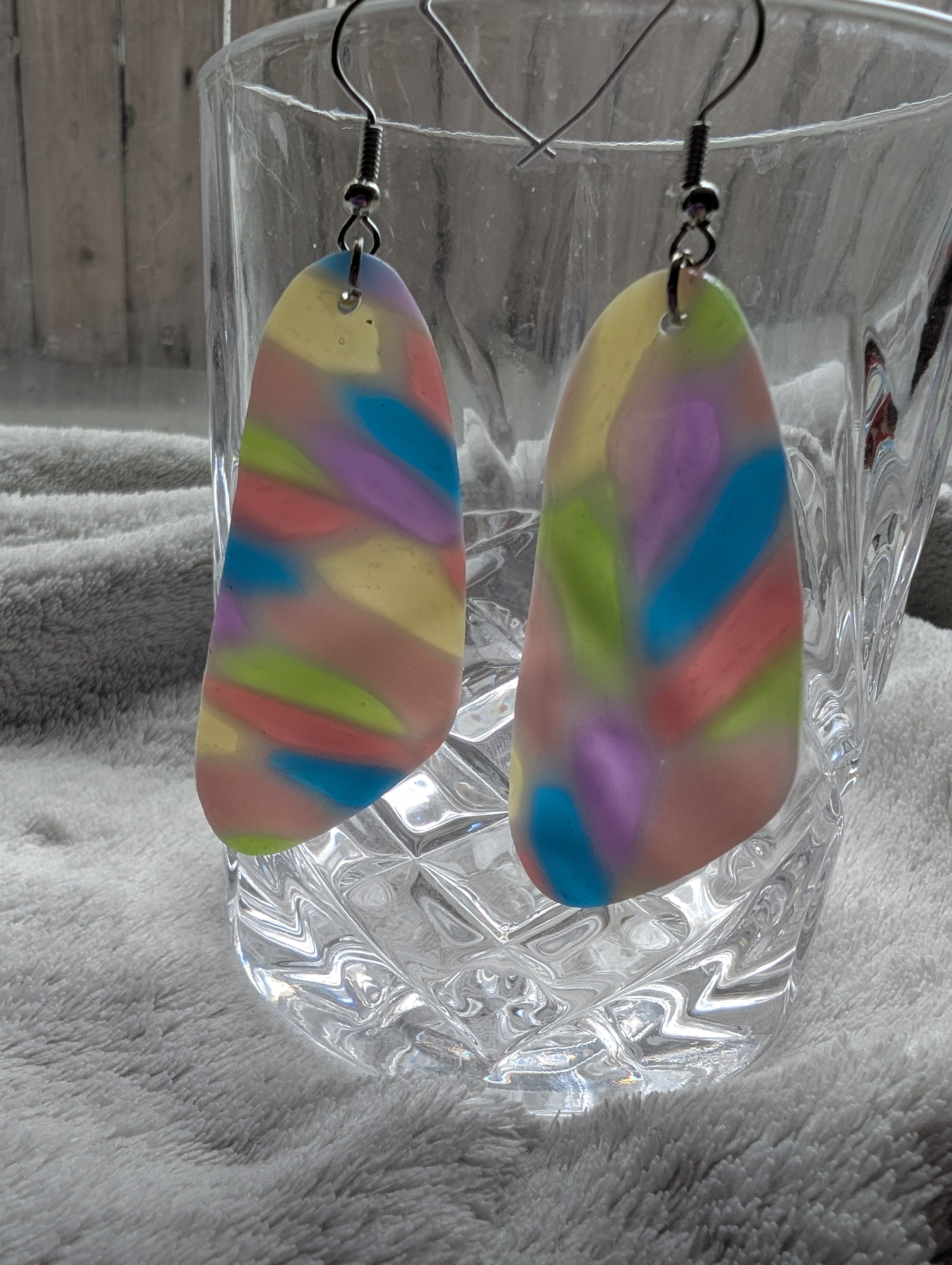 Handmade Translucent Polymer Clay Rainbow Earrings - Stained Glass Effect