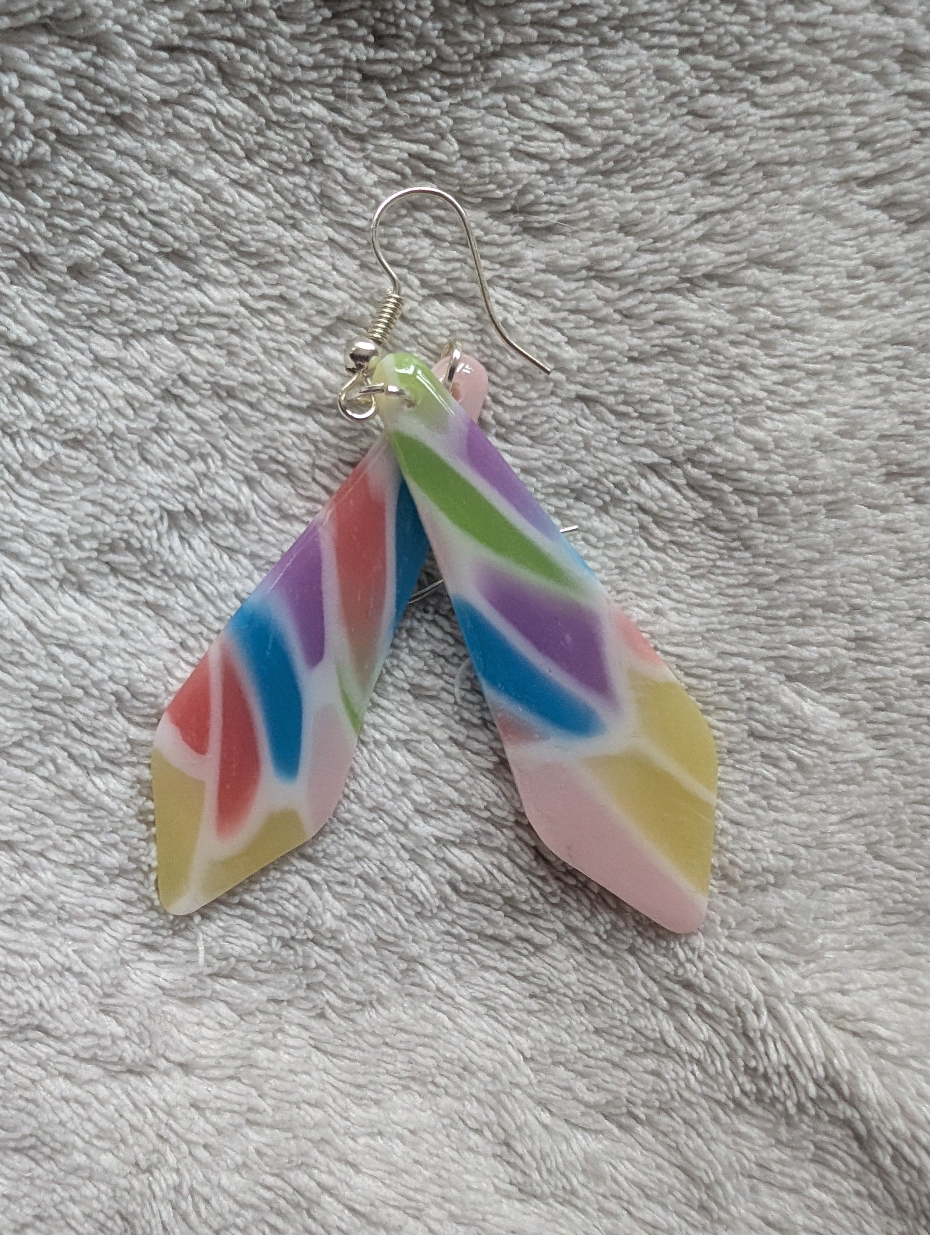Handmade Translucent Polymer Clay Rainbow Earrings - Stained Glass Effect