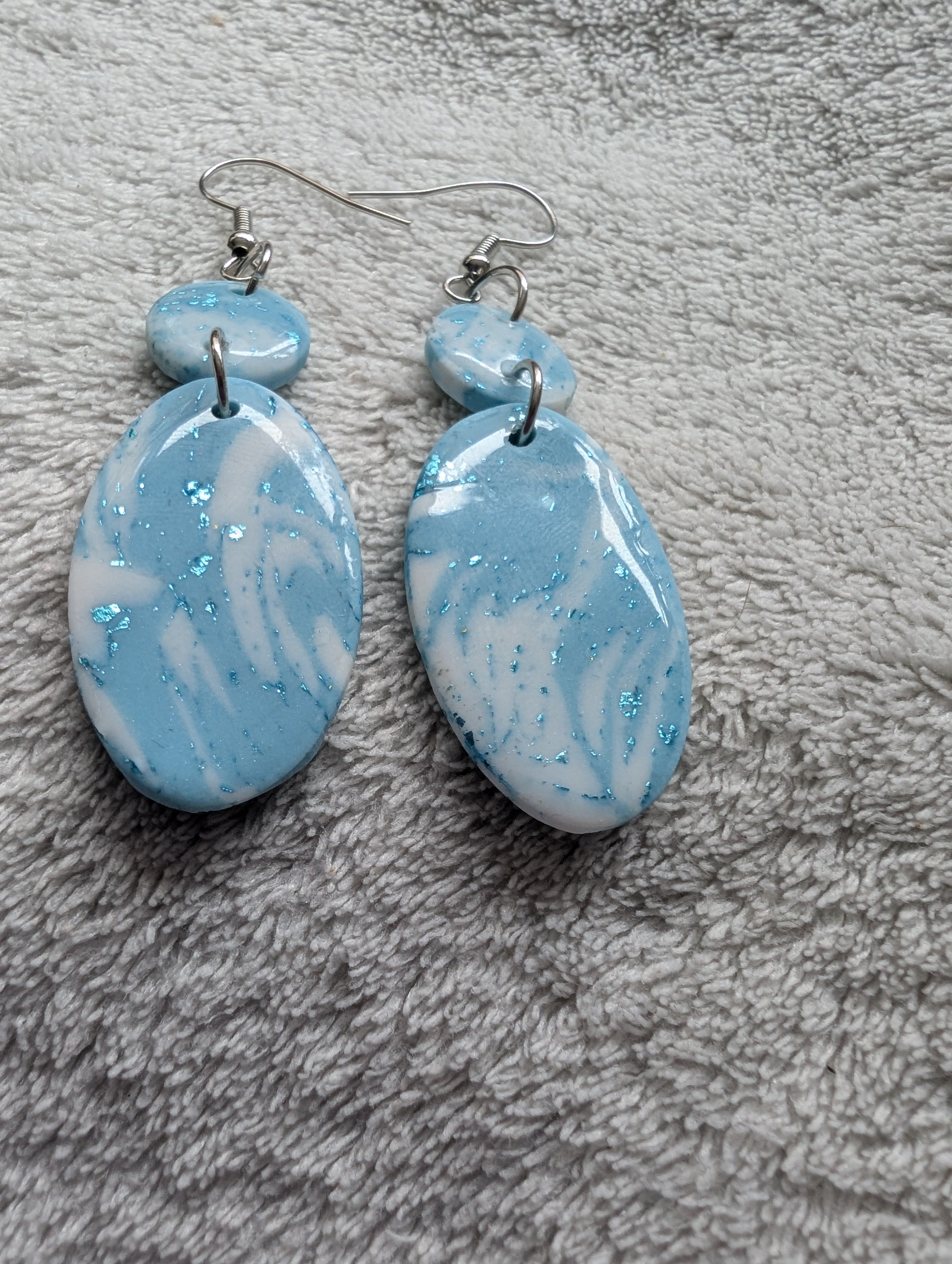 Ocean Swirl Sparkly Earrings - Polymer Clay with Epoxy Resin Glaze