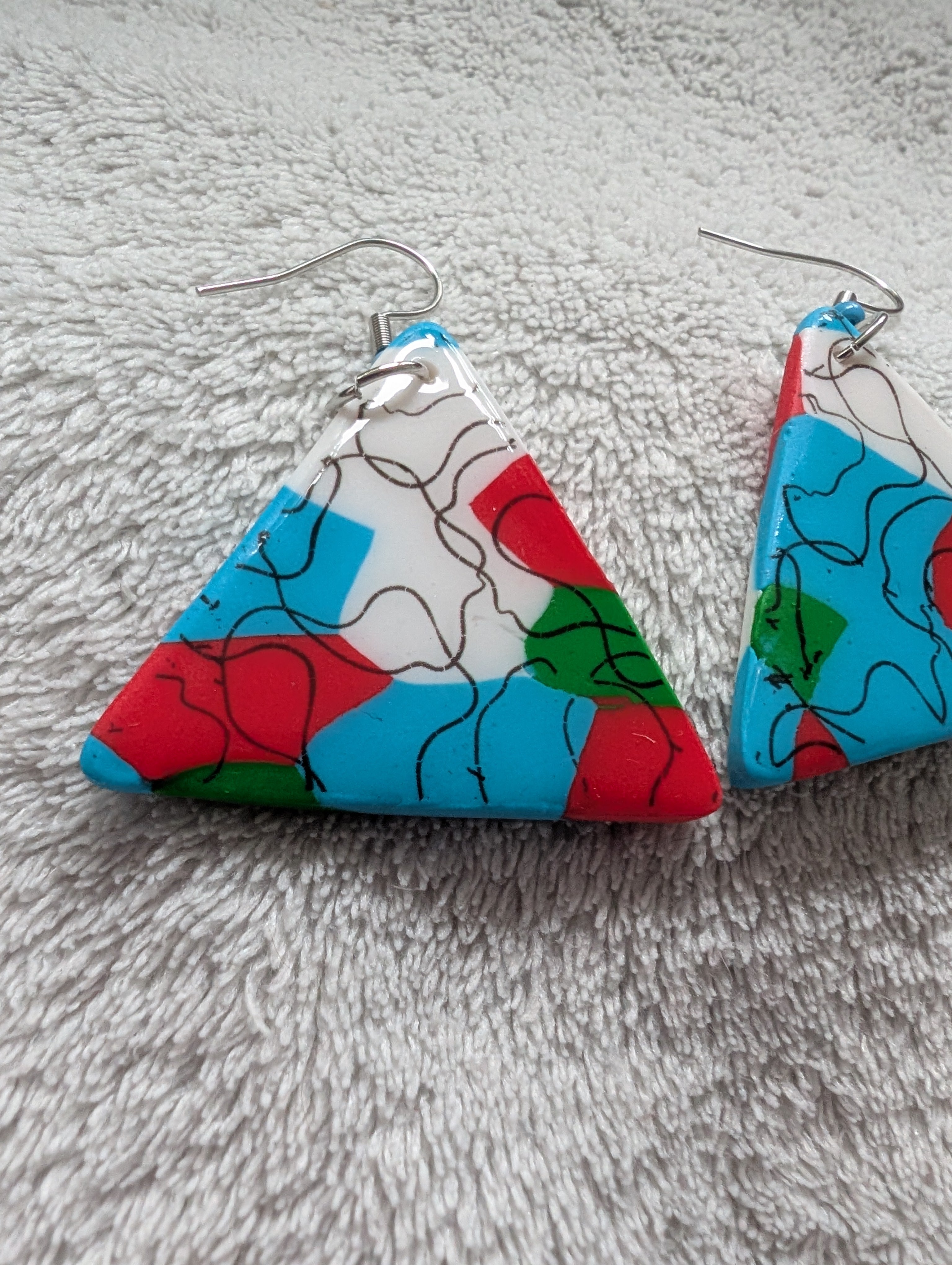Handcrafted Multicoloured Linear Print Polymer Clay Earrings - Bold Statement Design