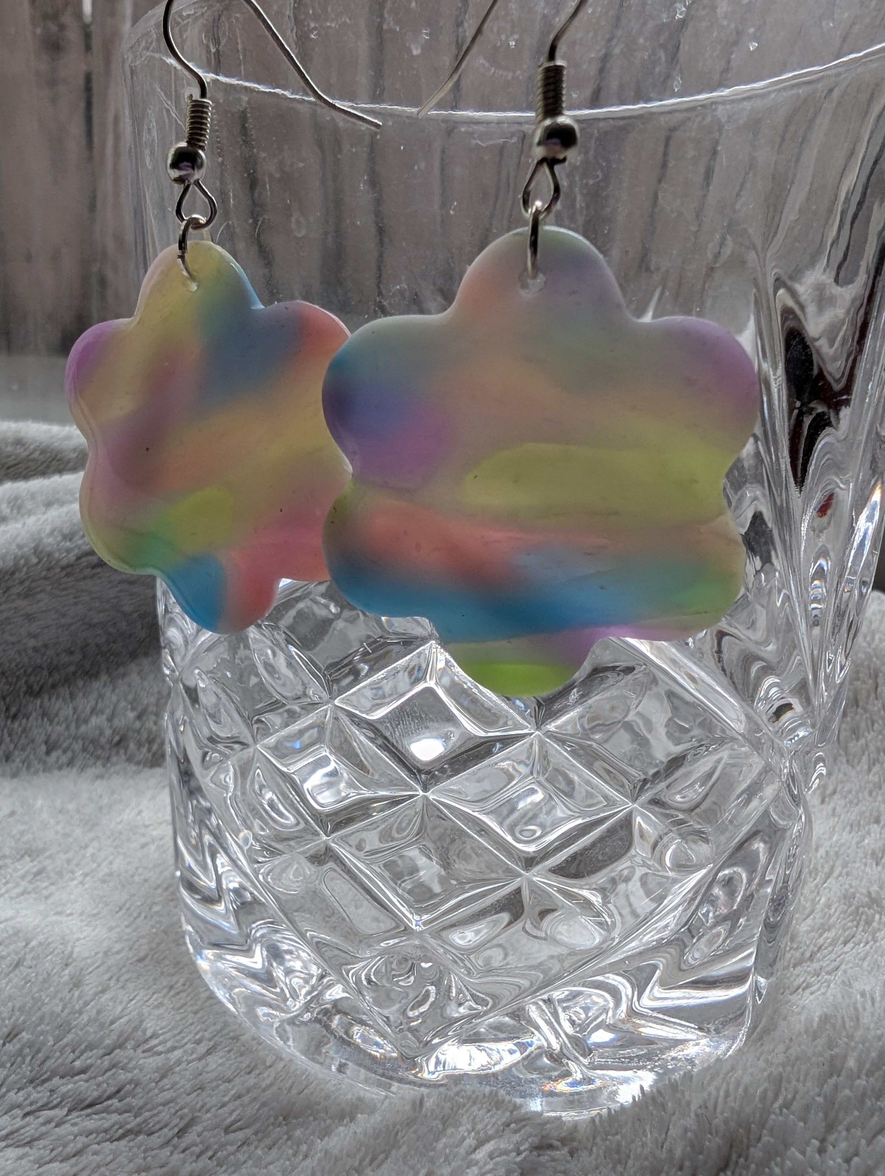 Handmade Translucent Polymer Clay Rainbow Earrings - Stained Glass Effect