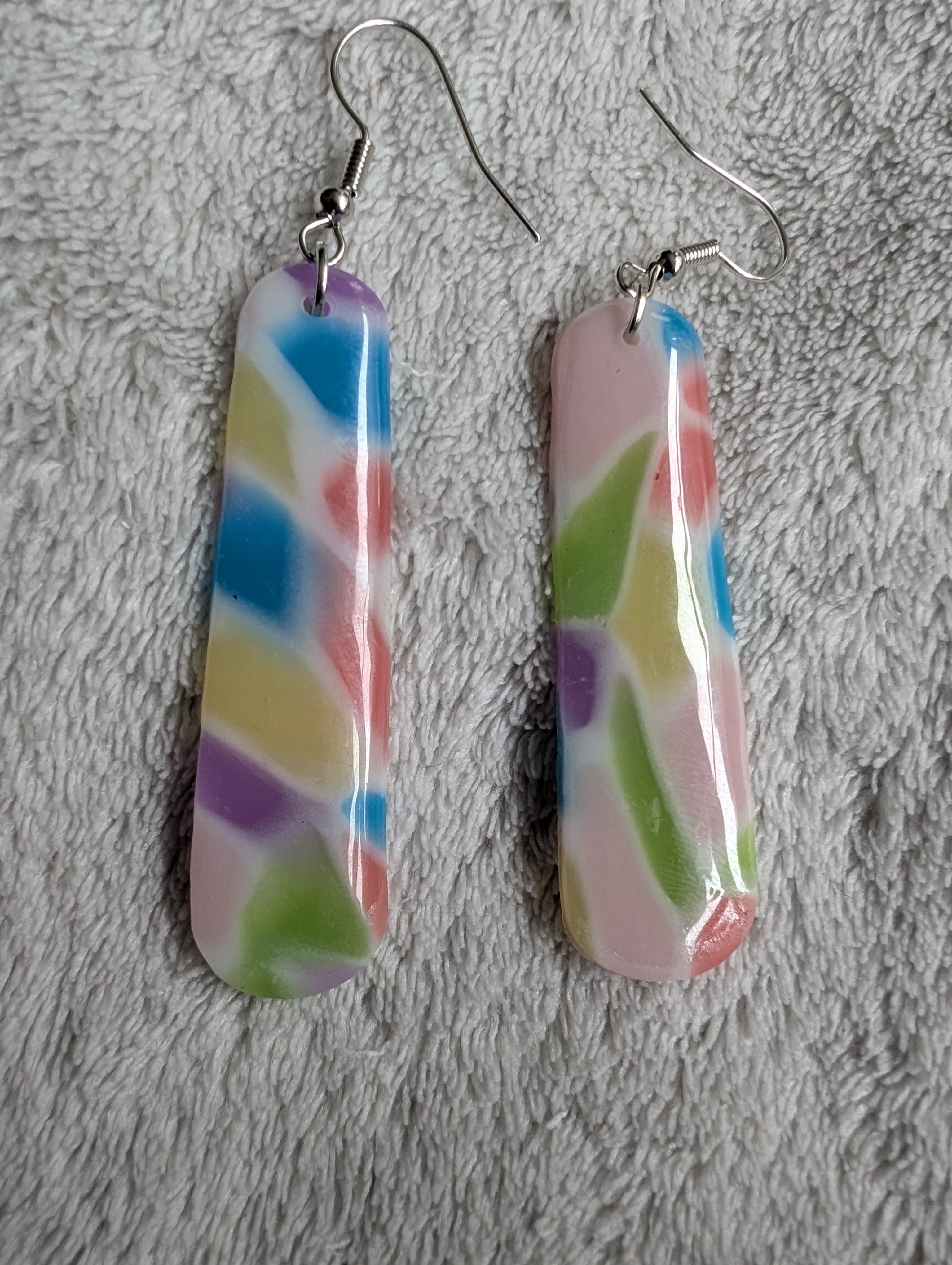 Handmade Translucent Polymer Clay Rainbow Earrings - Stained Glass Effect