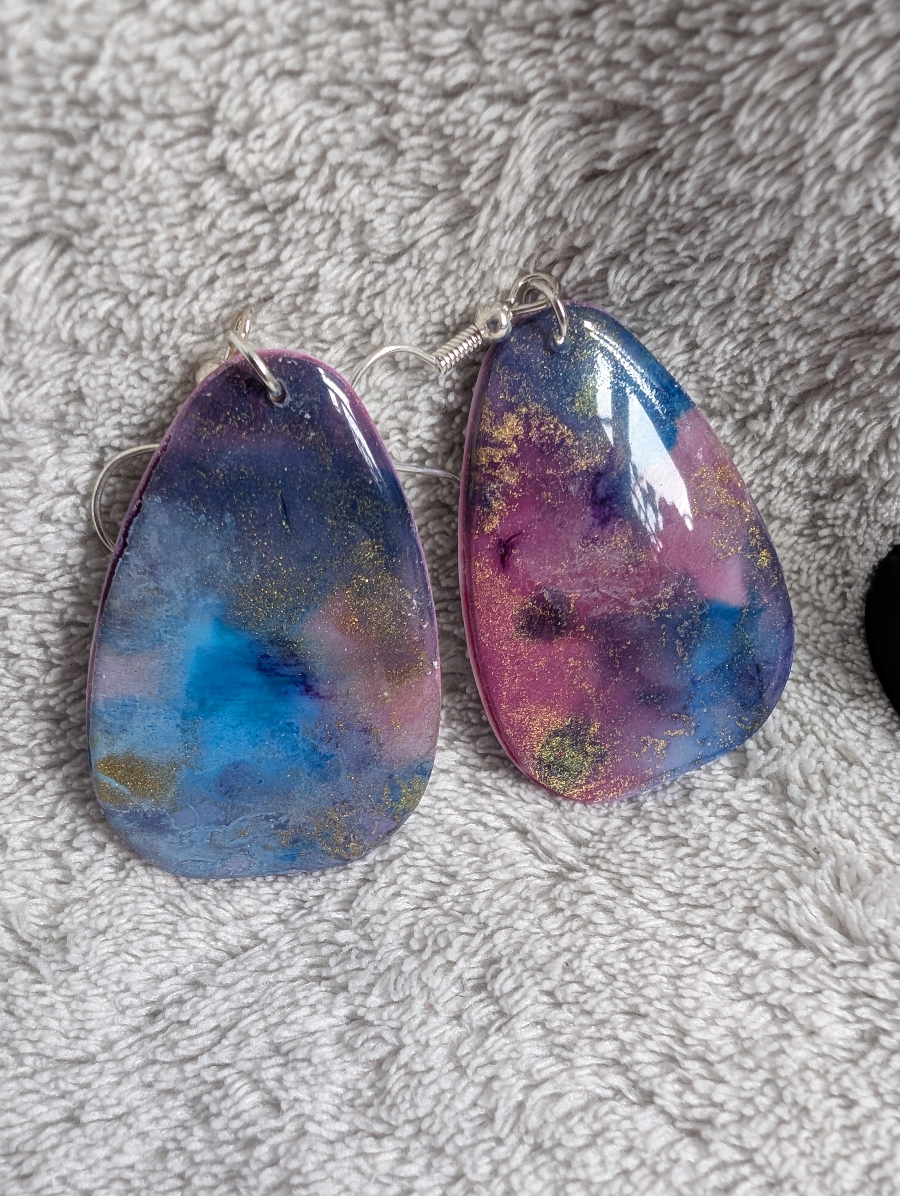 Space and Time Galaxy Earrings - Polymer Clay & Alcohol Ink