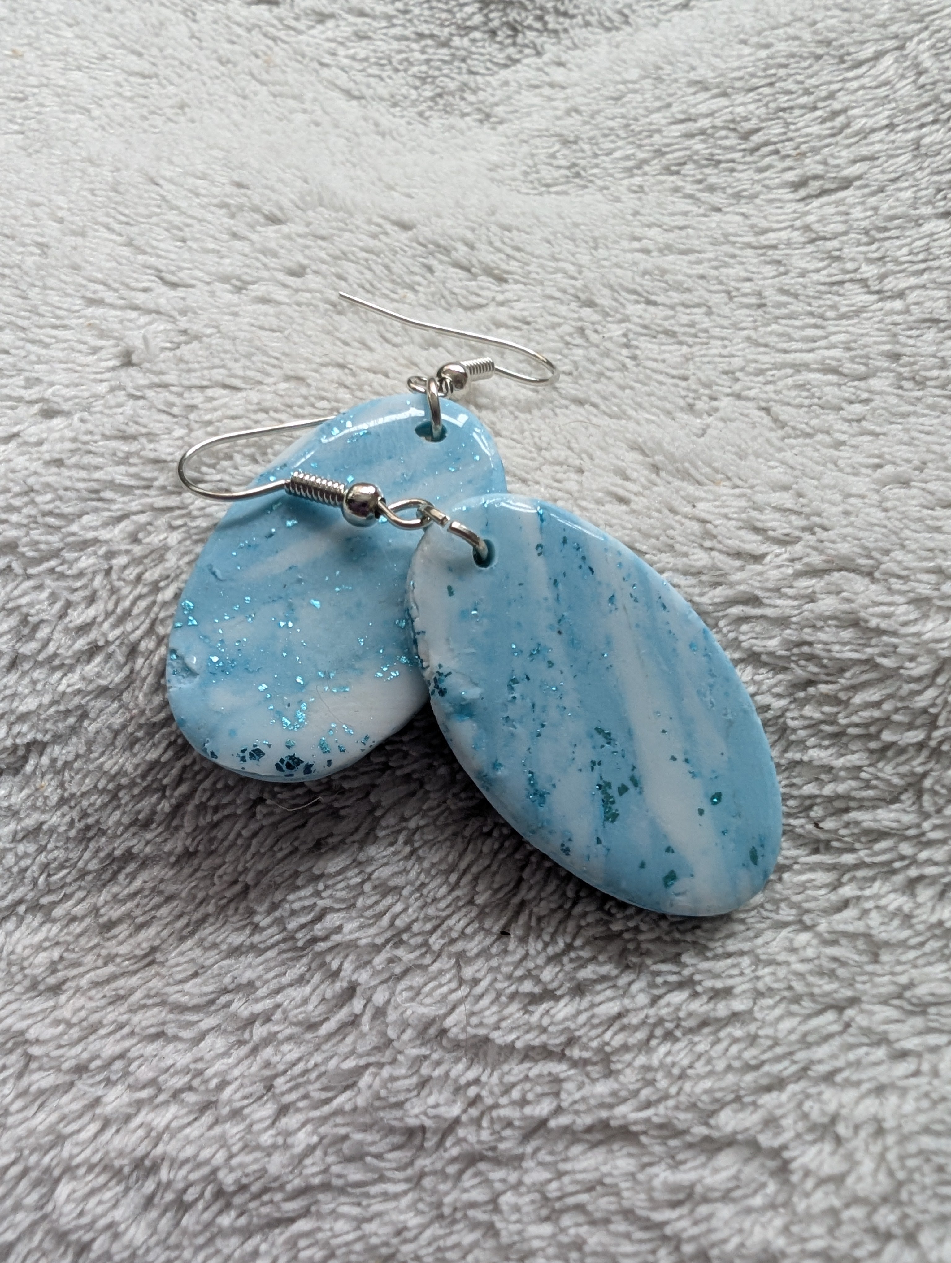 Ocean Swirl Sparkly Earrings - Polymer Clay with Epoxy Resin Glaze