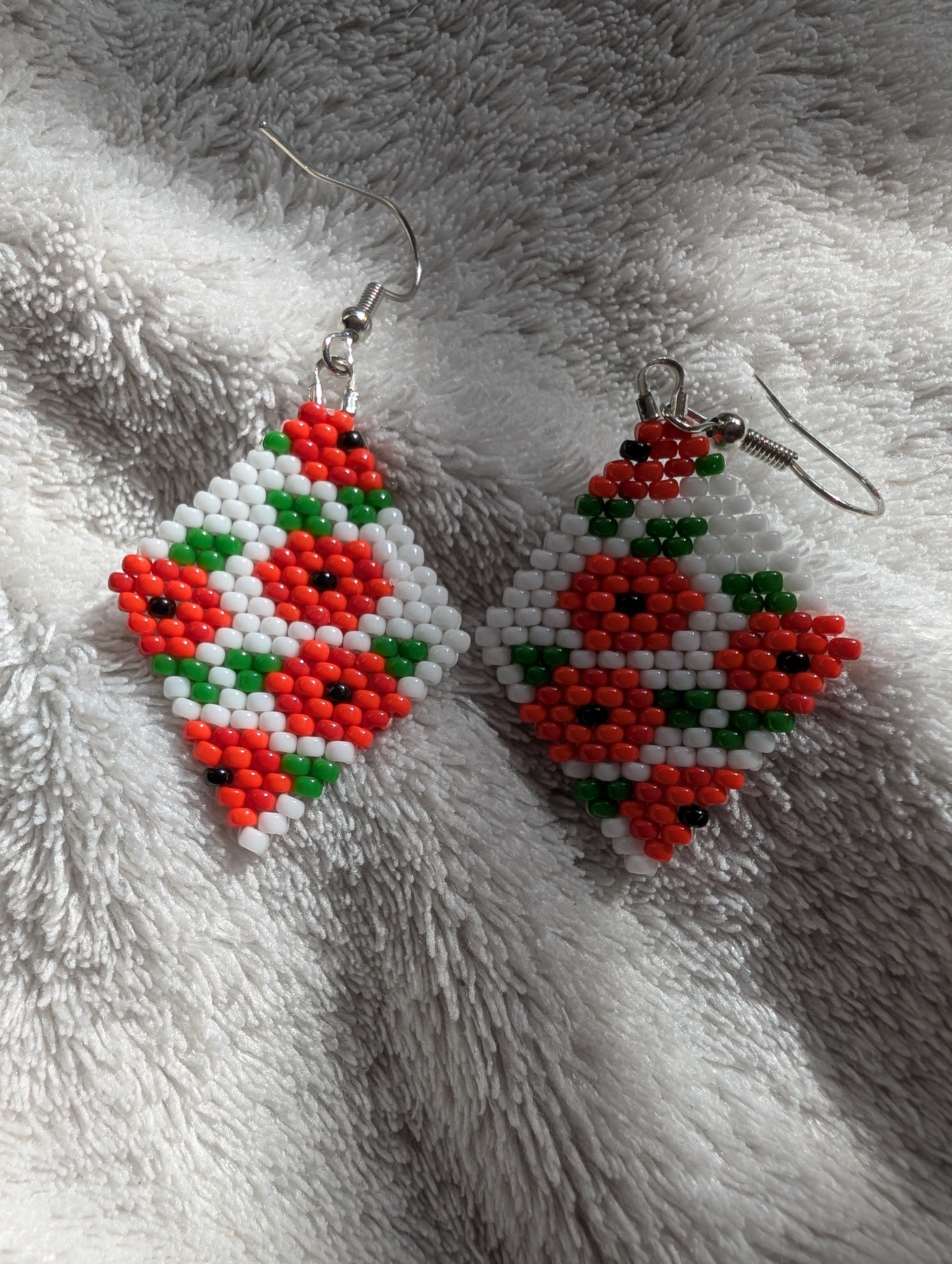 Handcrafted Poppy Beaded Earrings - Japanese Toho & Miyuki Beads