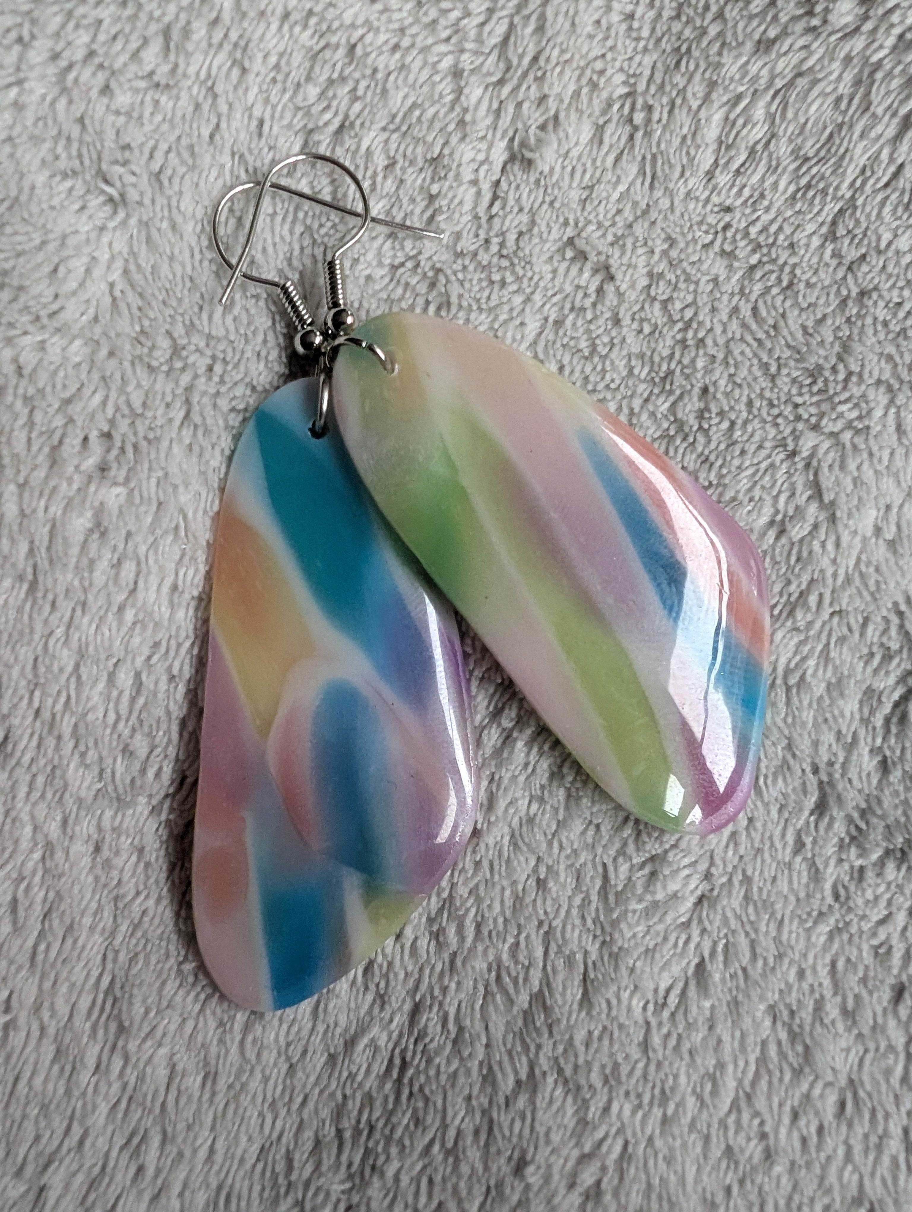 Handmade Translucent Polymer Clay Rainbow Earrings - Stained Glass Effect