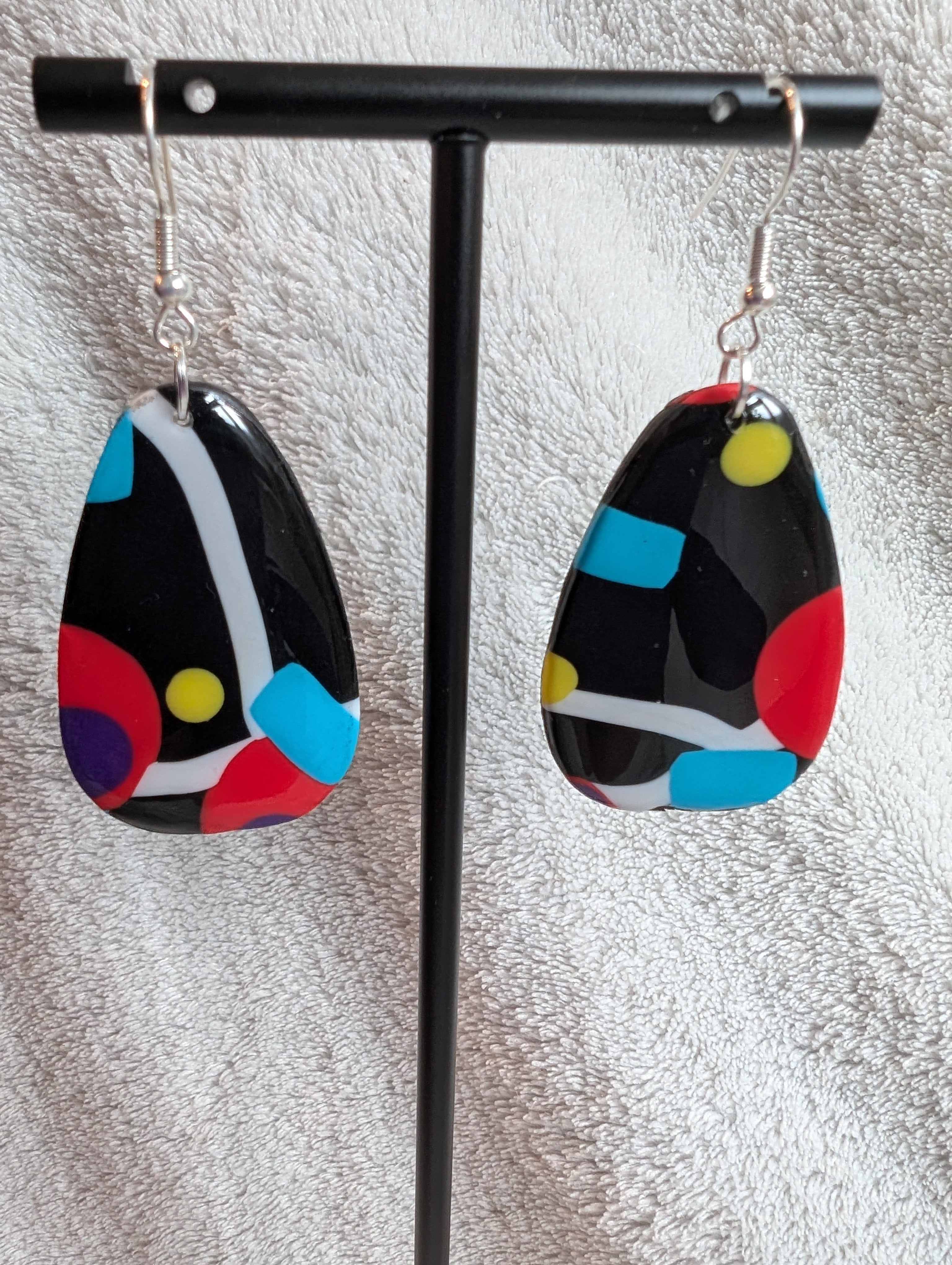 80s Music TV Inspired Earrings - Bold Geometric Pattern with Epoxy Resin