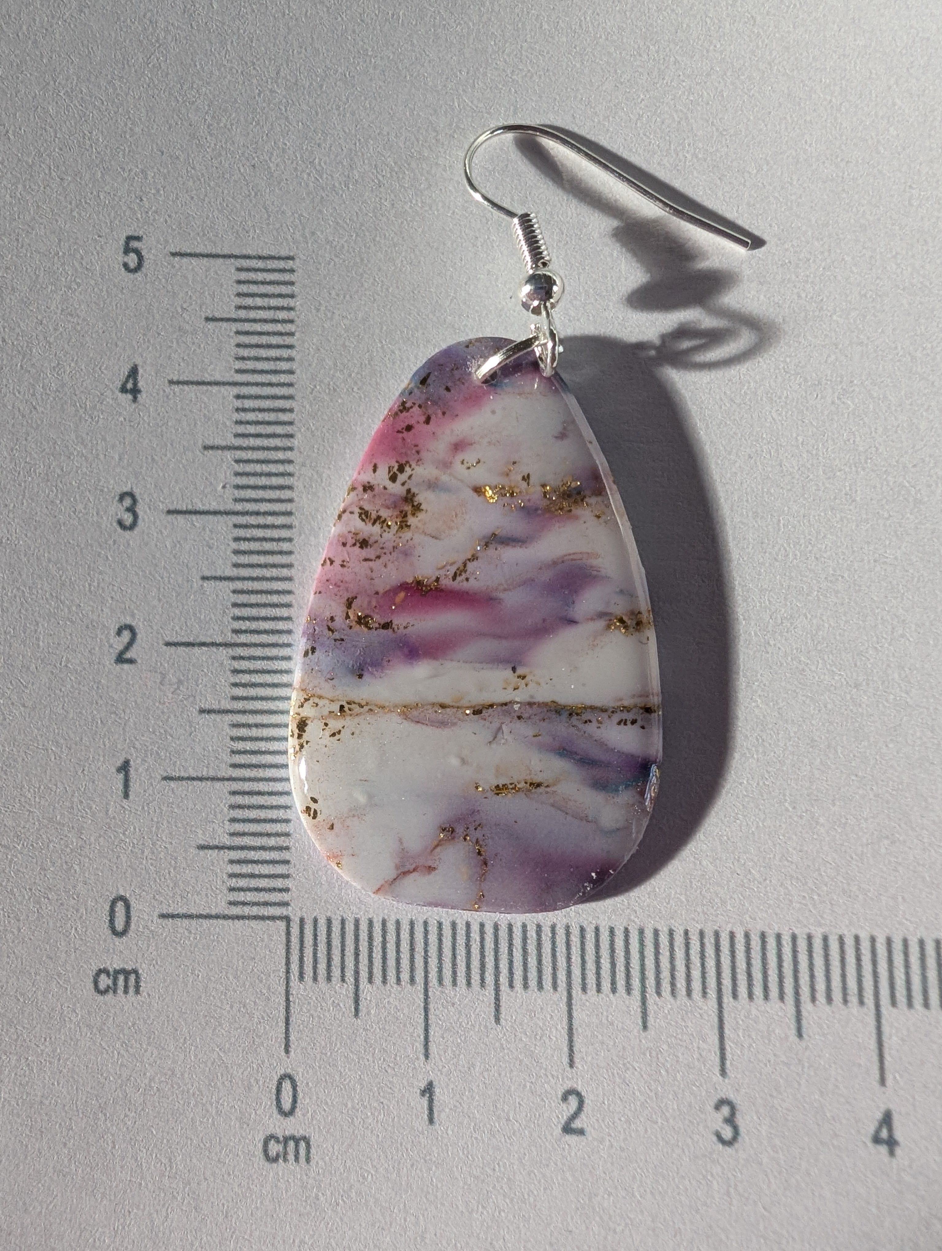 Handmade Marble Effect Earrings with Gold Leaf - Pink Purple White