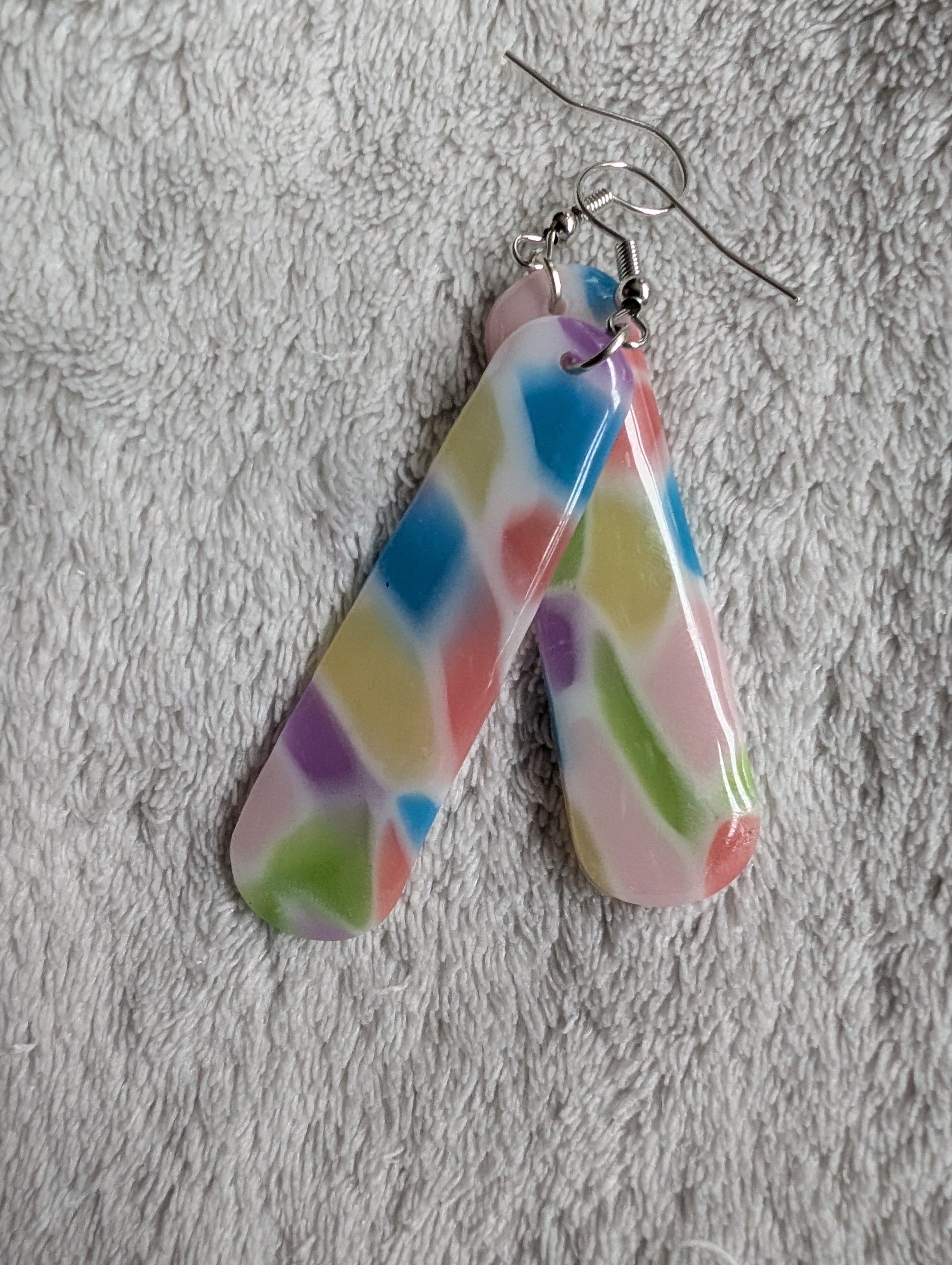Handmade Translucent Polymer Clay Rainbow Earrings - Stained Glass Effect