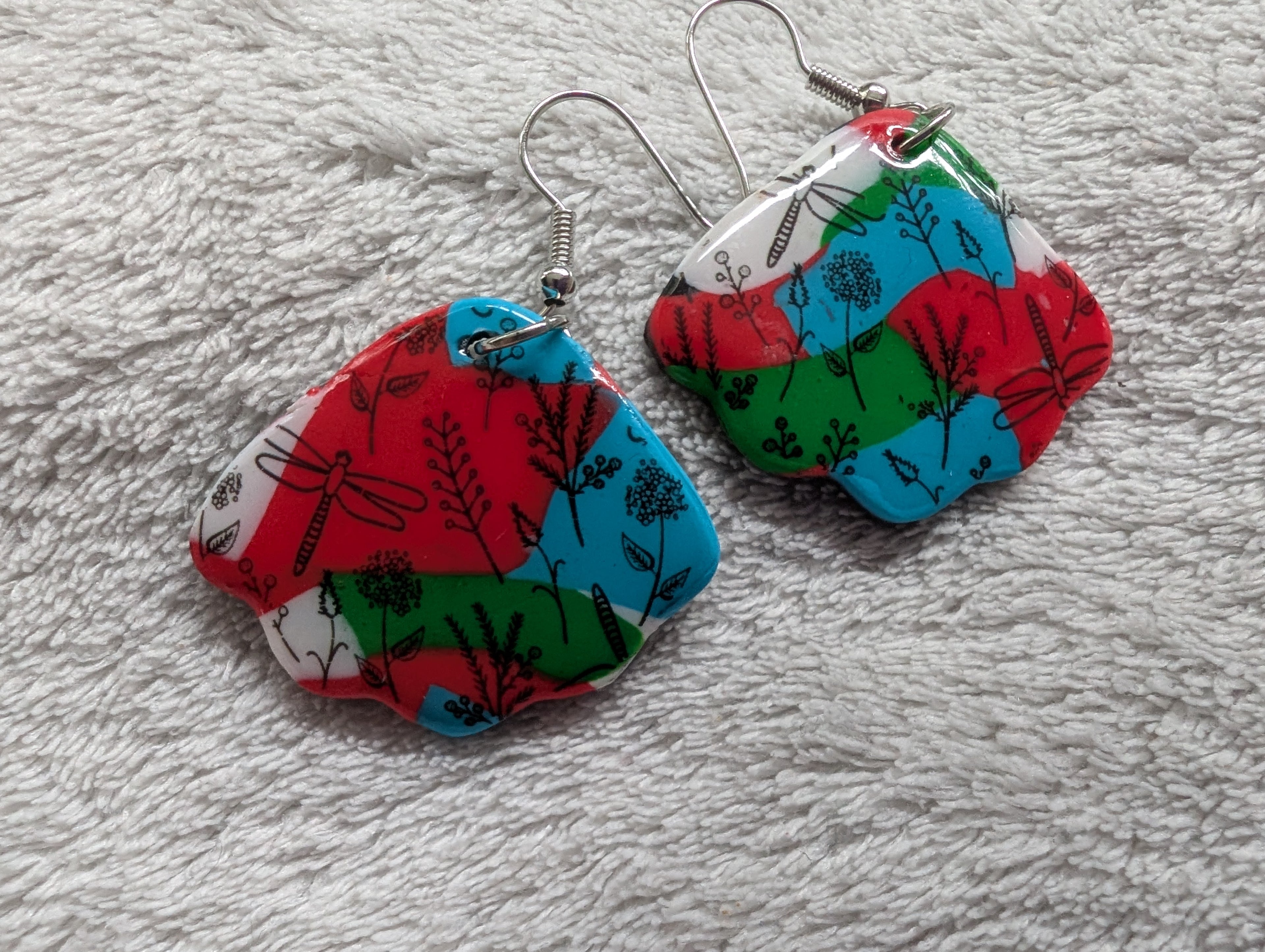 Handcrafted Multicoloured Linear Print Polymer Clay Earrings - Bold Statement Design