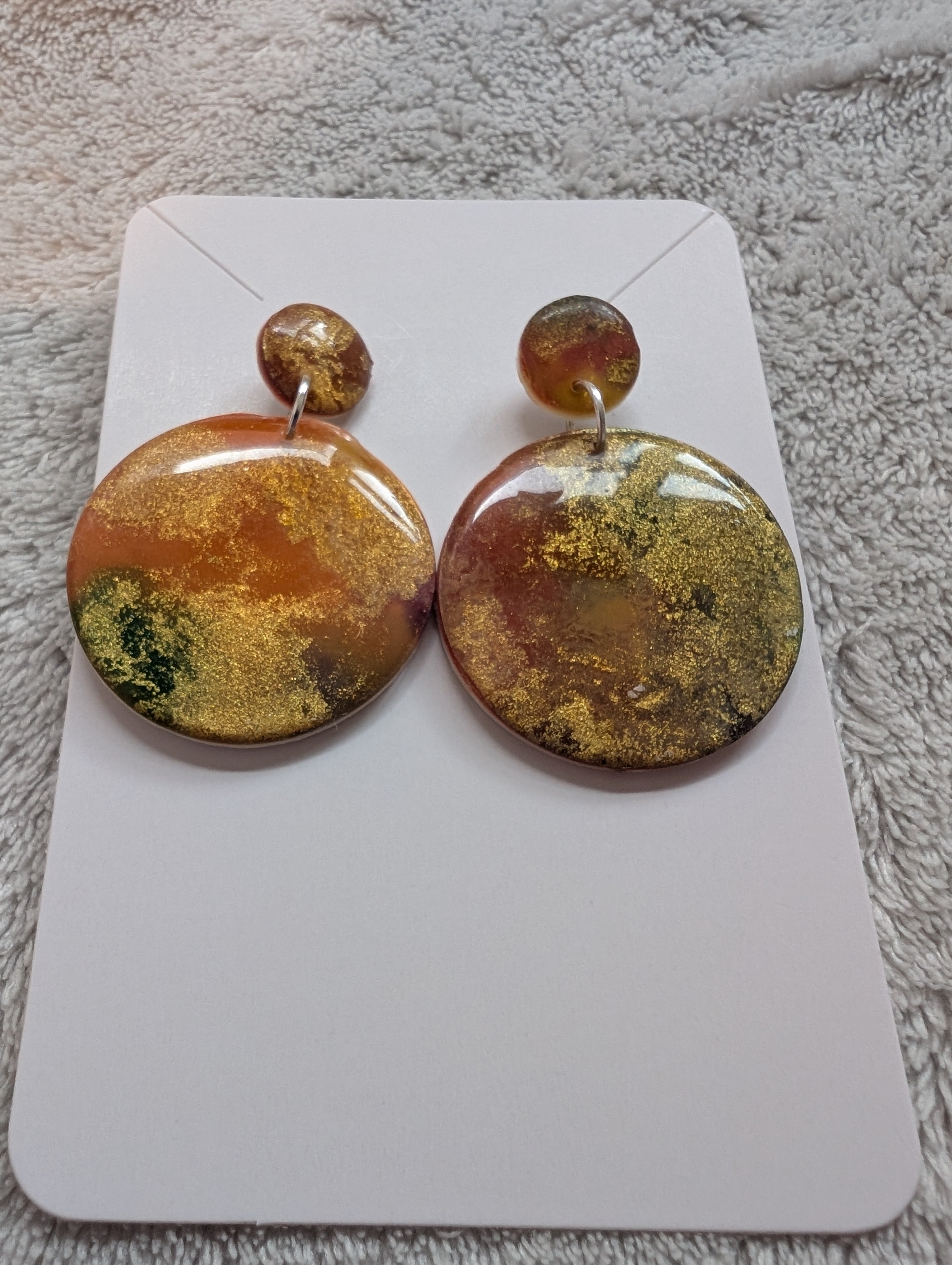 Round Autumn Galaxy Stud Earrings - Polymer Clay & Alcohol Ink
